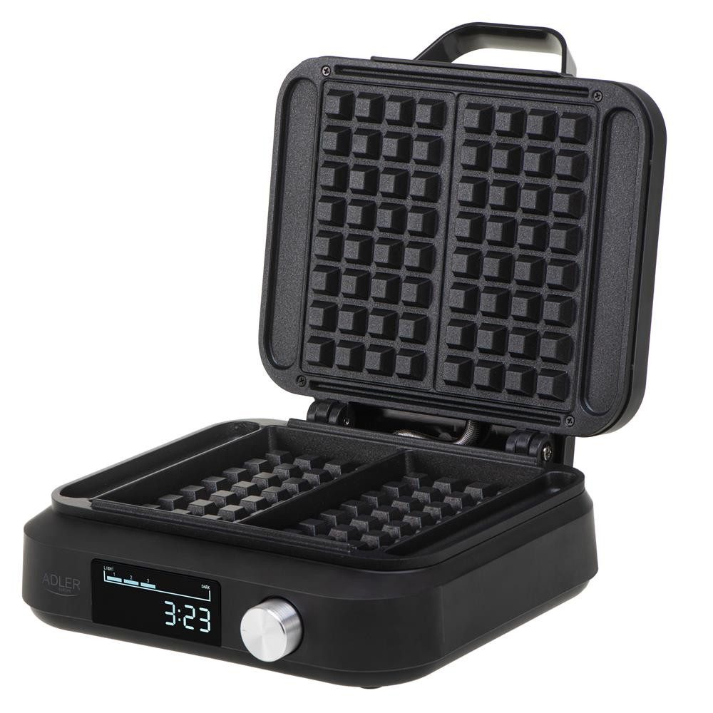 ADLER EUROPE Waffeleisen AD 3087 Belgisches Doppelwaffeleisen mit LED Display Waffelautomat, 2200 W, Waffelmaschine, Antihaftbeschichtung, 6 Bräunungsstufen, schwarz
