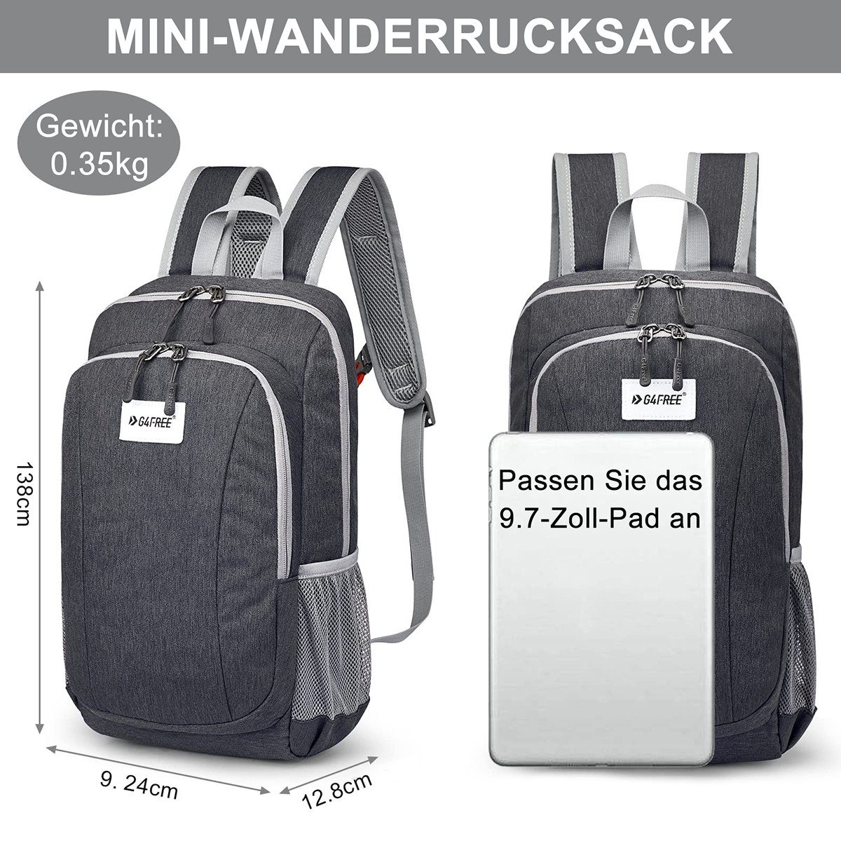 Wanderrucksack, Reiserucksack Mini-Wanderrucksack Schul- Tages- Dunkelgrau G4Free