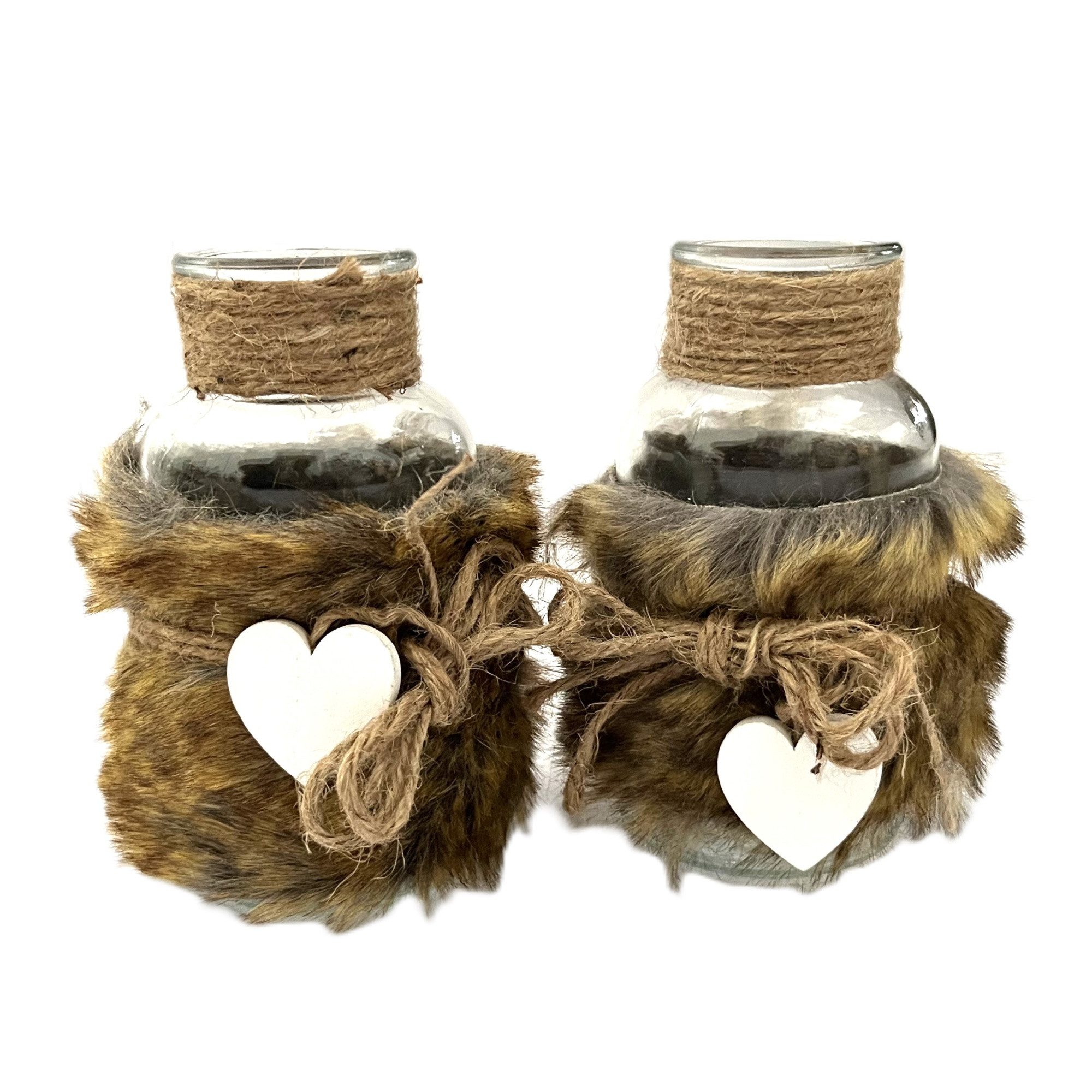 VARIOS Tischvase Tischvase mit Fellbesatz 2er Set Braun 17 cm