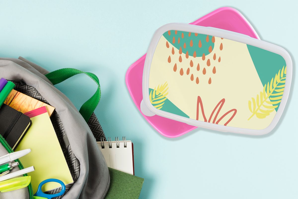 MuchoWow Lunchbox Sommer - - Kinder, Brotbox (2-tlg), Snackbox, Kunststoff Kunststoff, rosa Brotdose für Blätter Erwachsene, Mädchen, Pastell
