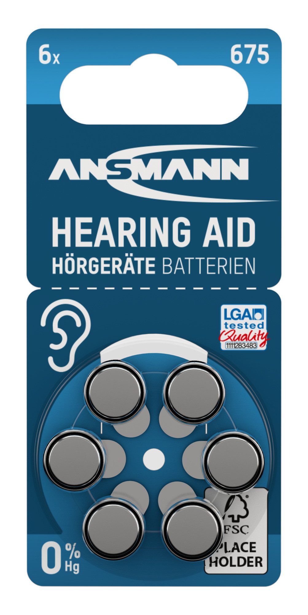 ANSMANN AG Hörgerätebatterien 675 blau 6 Stück, Typ 675 P675 ZL1 PR44 mit 1,4V Knopfzelle