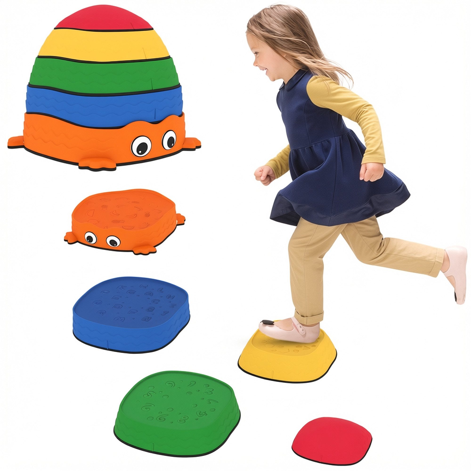 AIYAPLAY Stapelspielzeug Balanciersteine Trittsteine für Gleichgewicht, Drinnen Draußen, (Stapelbar & Rutschfest, 5-tlg), bis 80 kg Belastbar, für 2-8 Jahre Kinder, Bunt