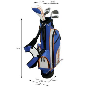 ECD Germany Golftrolley Skymax Junior Set Golf Caddybag Kinderset Golfbag Standbag, Für 6 Golfschlägern Blau-Weiß 6-9 RH mit 4 Fächern Regenschutzhülle