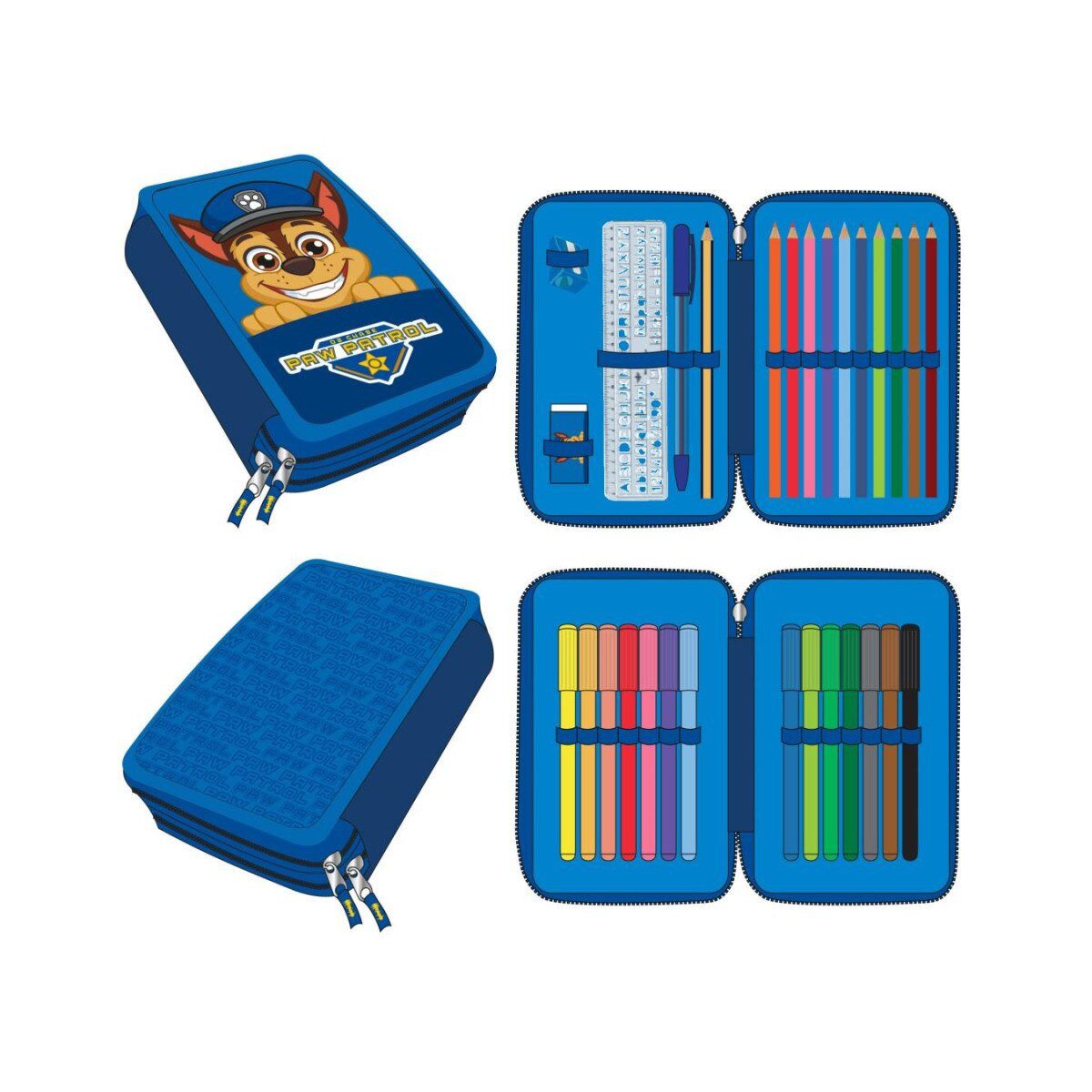 PAW PATROL Federmäppchen Paw Patrol Chase gefülltes zweistöckiges Federmäppchen