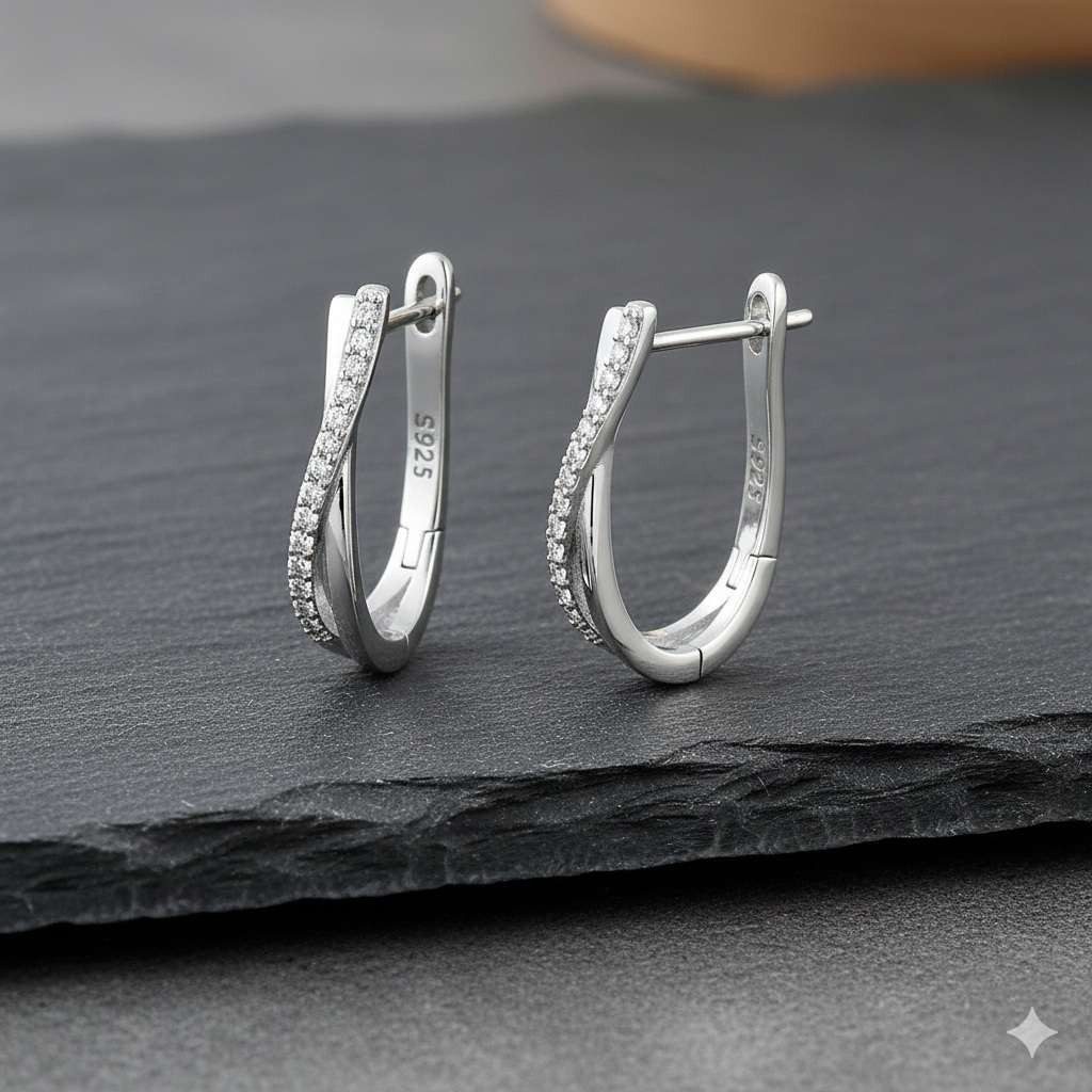 Taffstyle Paar Creolen Damen Ohrringe 925 Sterling Silber mit Zirkonia im Kreuzdesign Elegant (Zirkonia Ohrringe aus 925 Silber mit funkelndem Kreuzdesign - Geschenkidee für Damen)