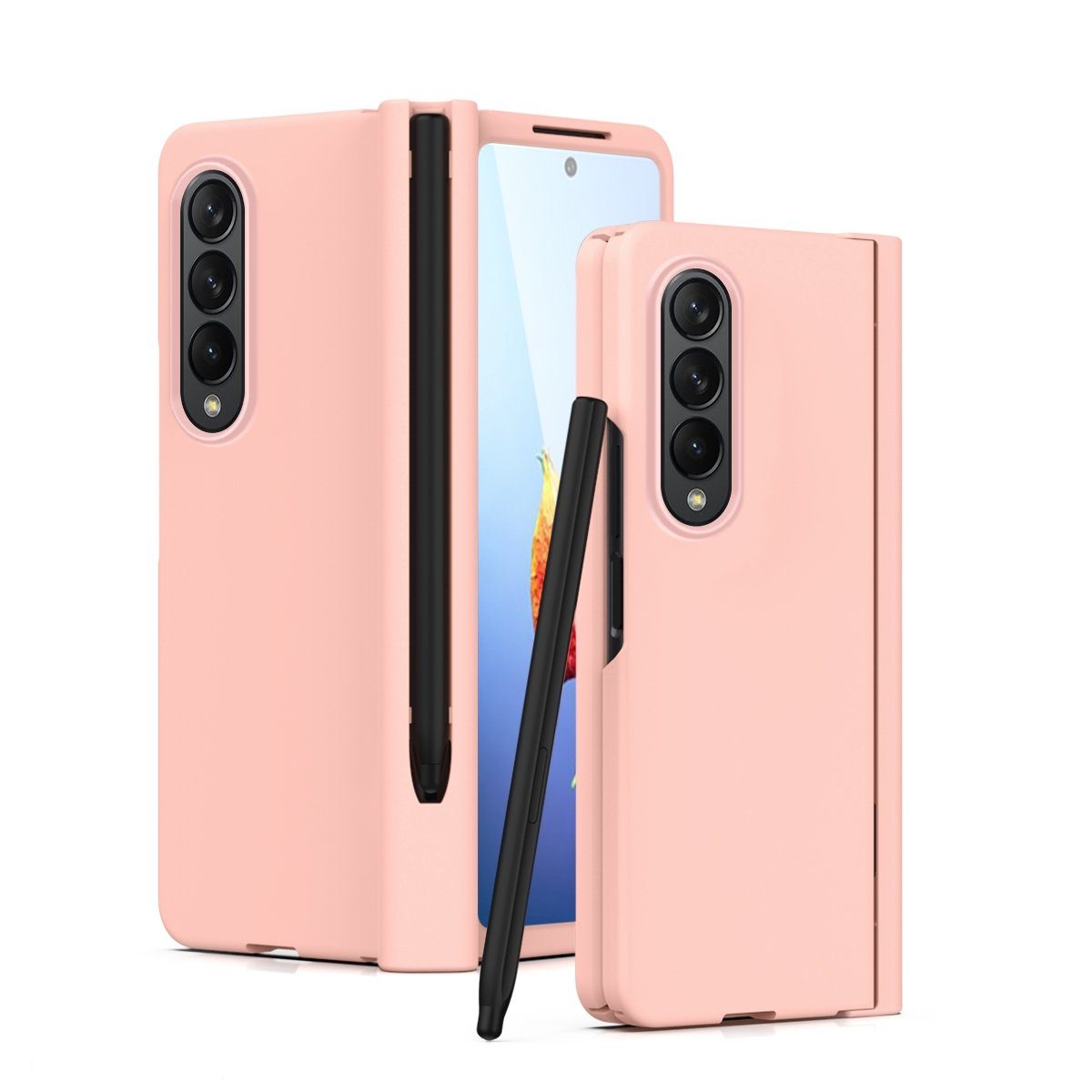 Wigento Handyhülle Für Samsung Galaxy Z Fold4 5G Kunststoff Handy Tasche Hülle Etuis Pink + Folie + Stift