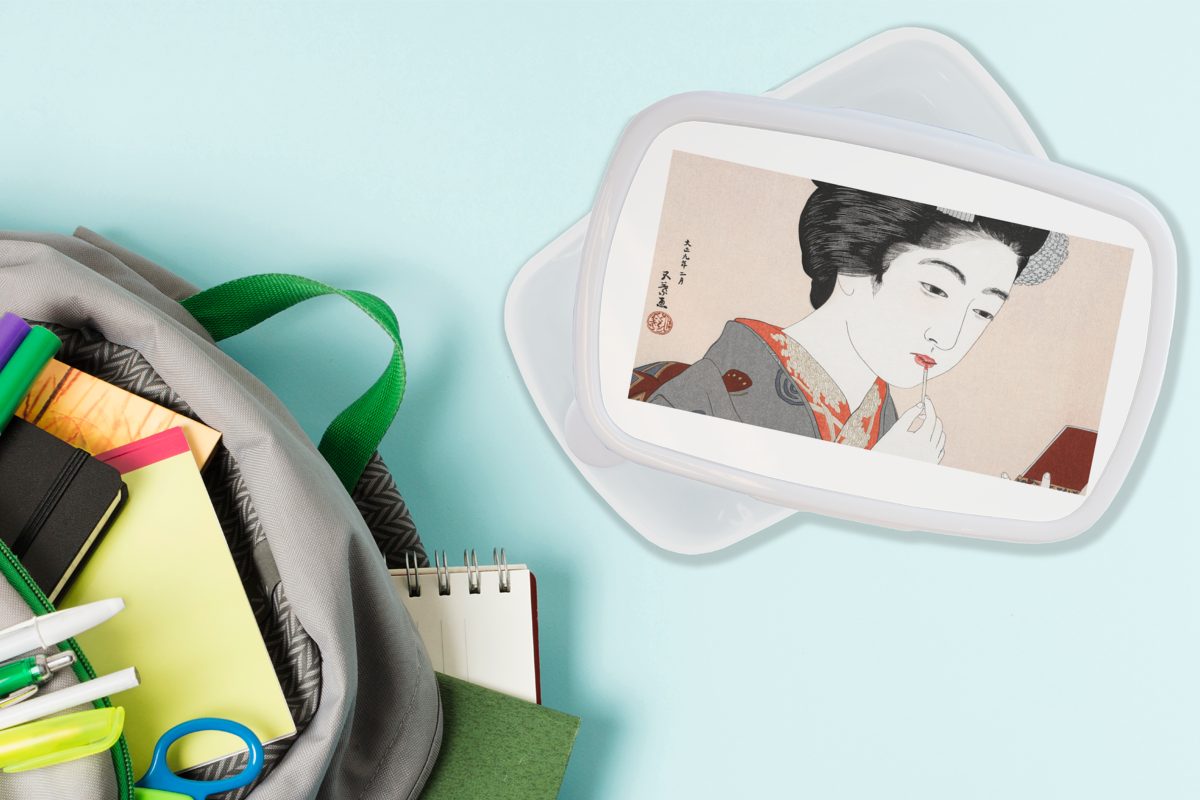 MuchoWow Lunchbox Frau - Make-up (2-tlg), weiß und Japanisch Mädchen Kinder Brotbox und für für - - Brotdose, Kunststoff, Jungs Erwachsene, Vintage