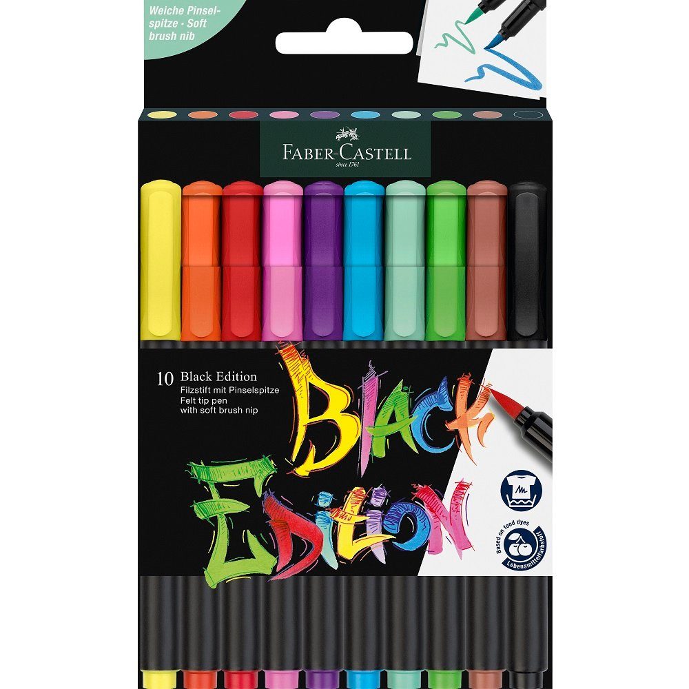 Faber-Castell Filzstift 10 Filzstifte BLACK EDITION mit weicher Pinselspitze