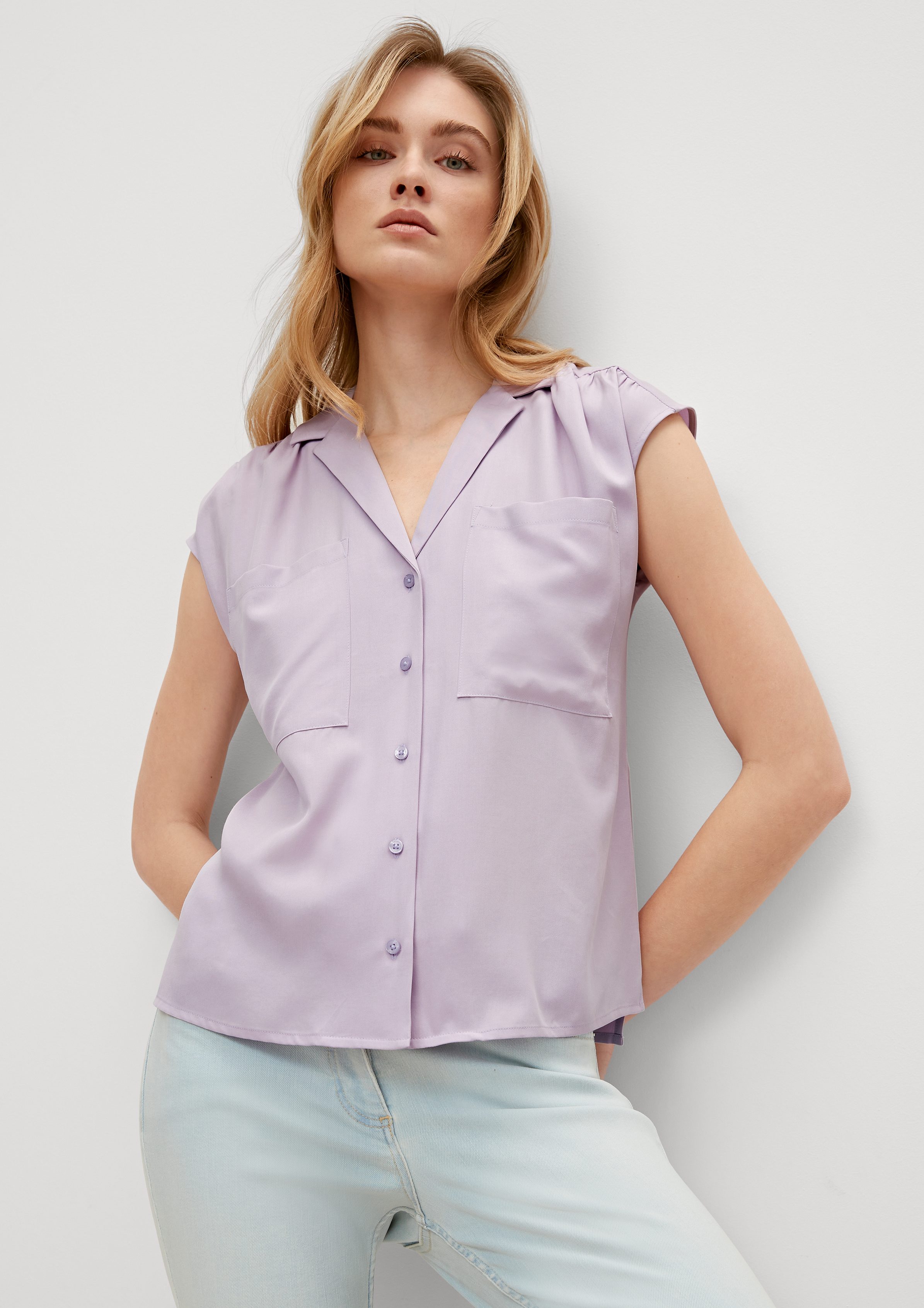Kurzarmbluse Bluse mit Reverskragen