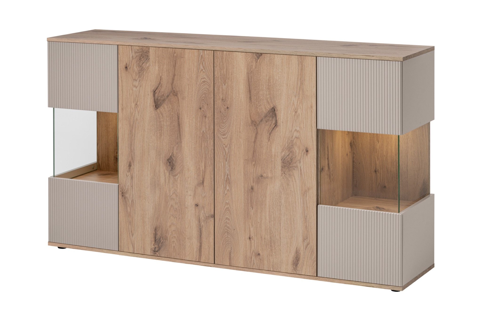ASM-Moebel Kommode Sideboard Kommode CATALINA mit Rillenfront Led und Push-Click System, Mit Led Beleuchtung und Push-Click System.