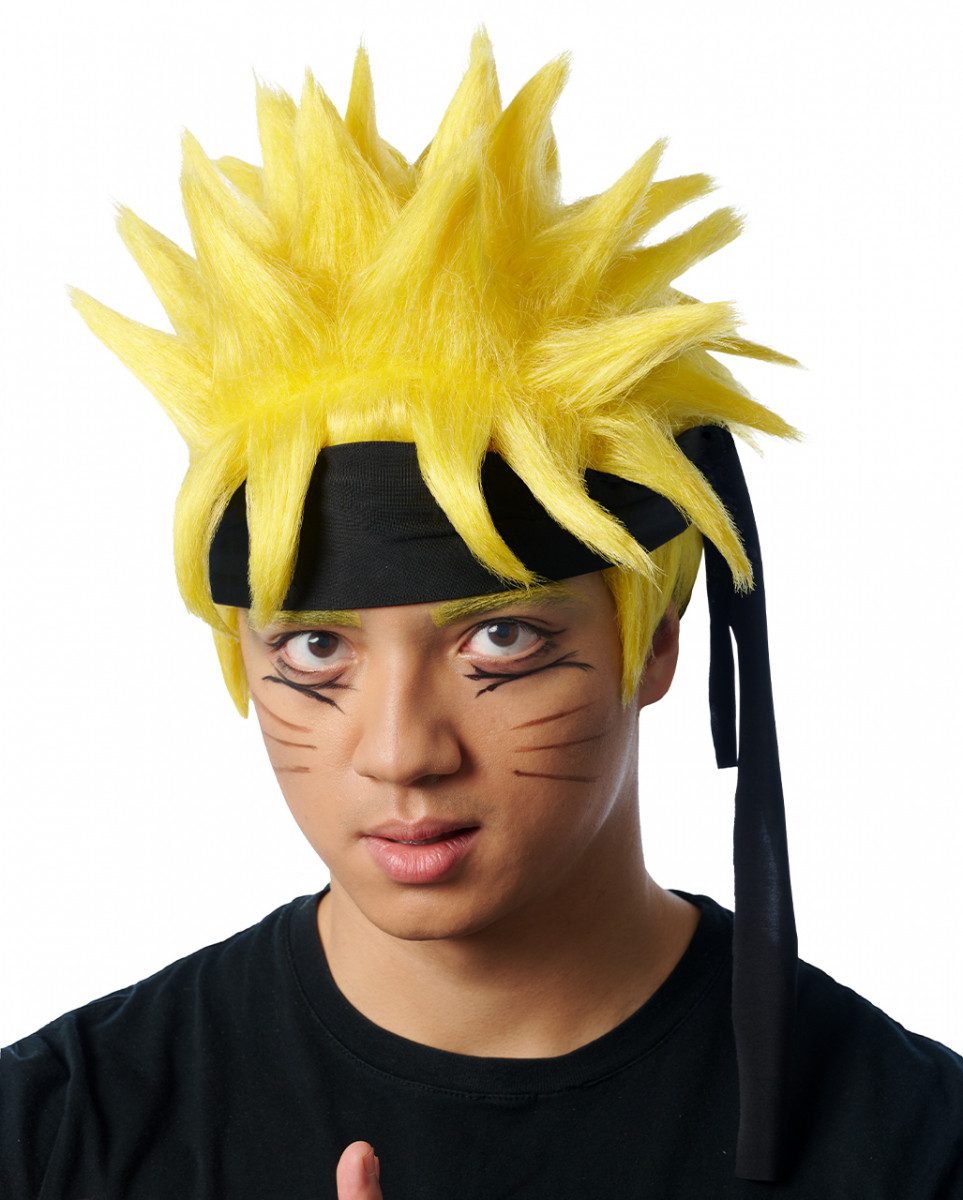 Kostüm-Perücke Gelbe Anime Perücke mit Stirnband