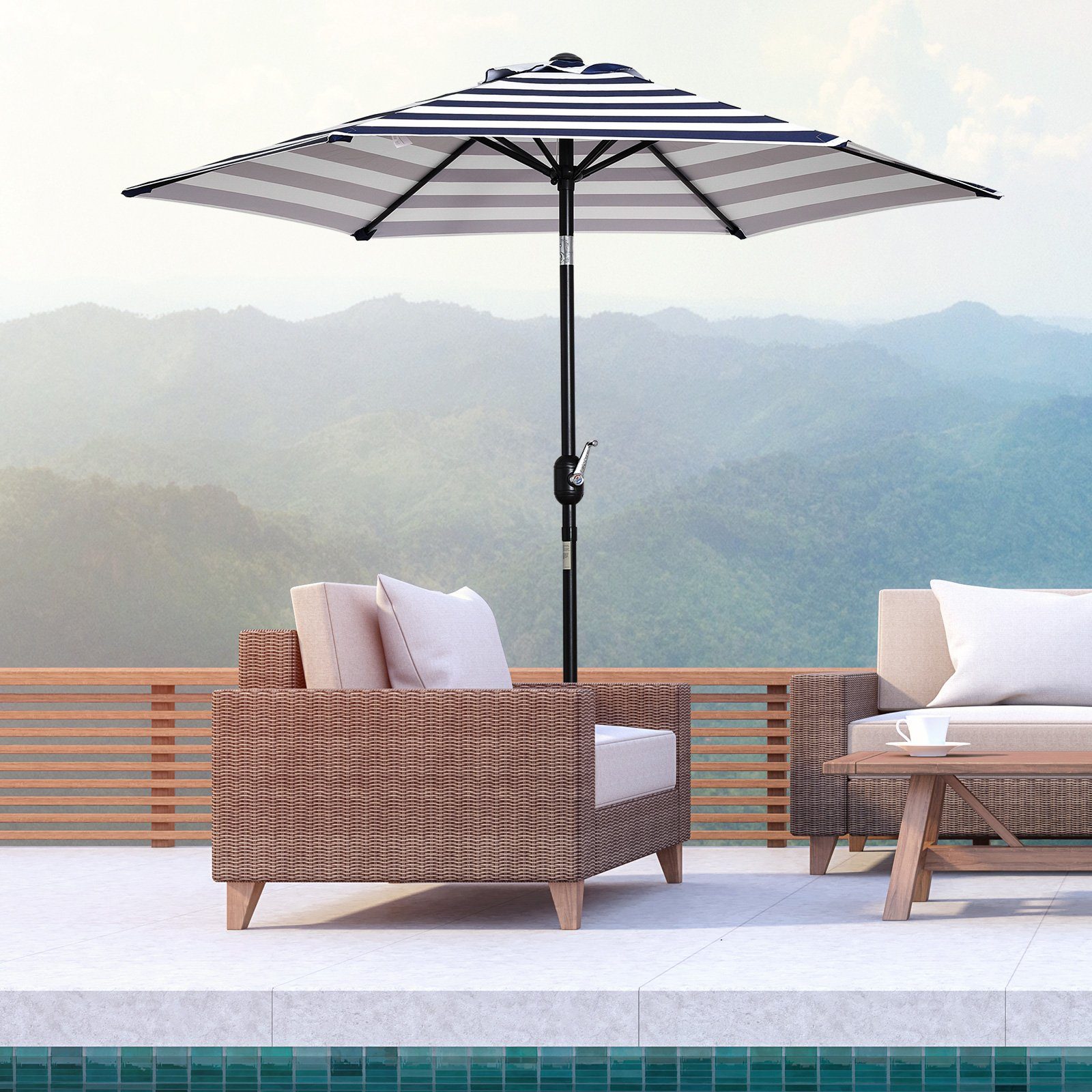 Outsunny Sonnenschirm Gestell, Stahl, im Freien Blauer Streifen, LxB: 230x2 günstig online kaufen