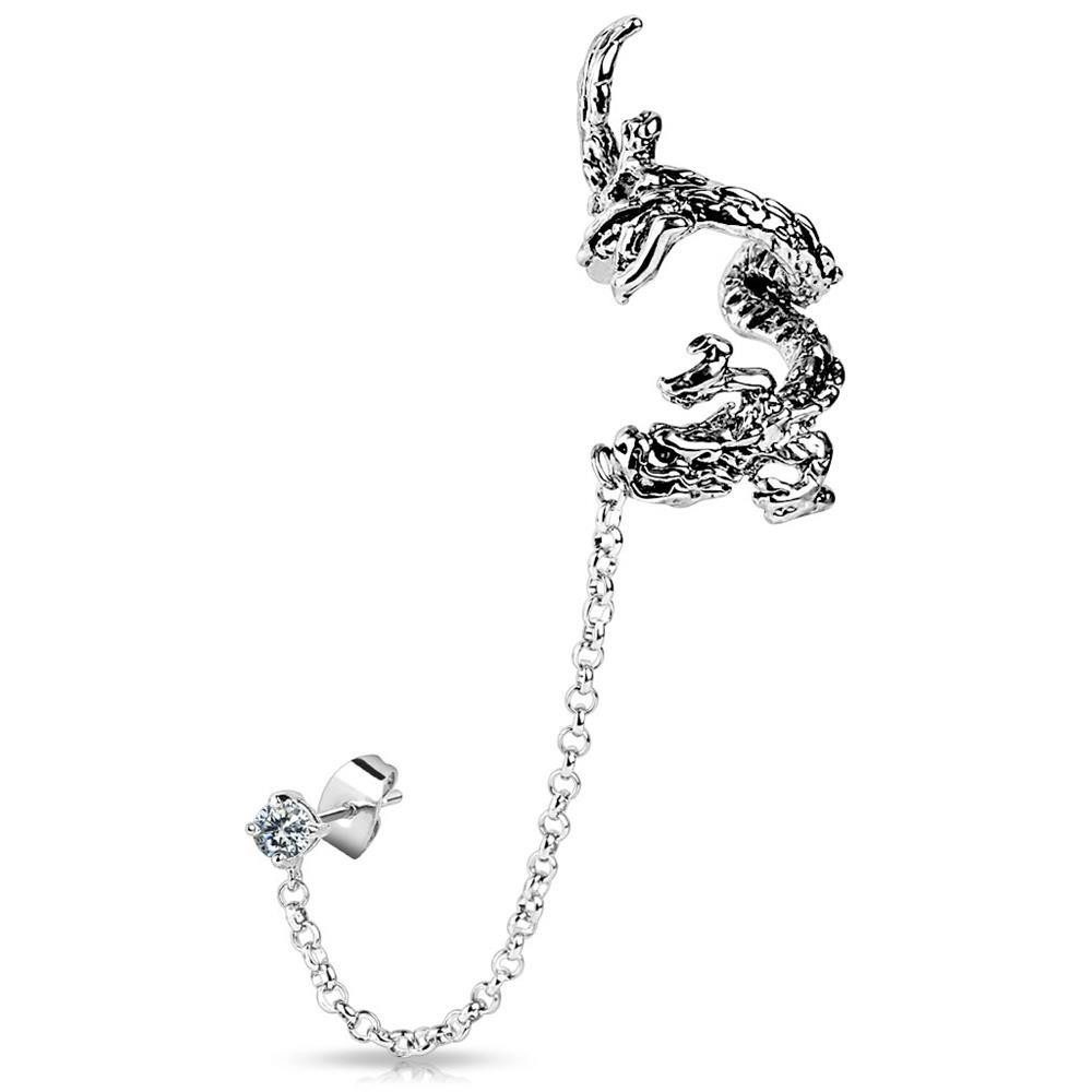 BUNGSA Ohrklemme Ohrklemme Drache silber aus Messing Unisex (1 Stück, 1-tlg), Ohrschmuck Ohrringe