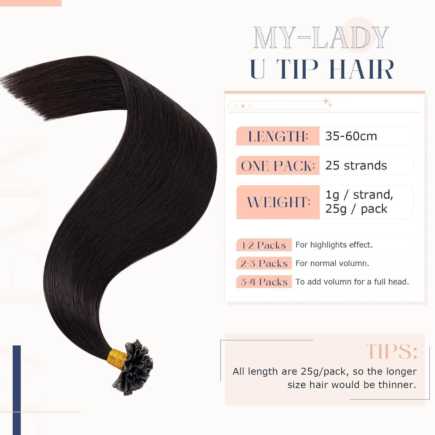 LuxusKollektion Echthaar-Extension Extensions Echthaar Bondings Keratin 40 cm 25g 1B Natürliches Schwarz