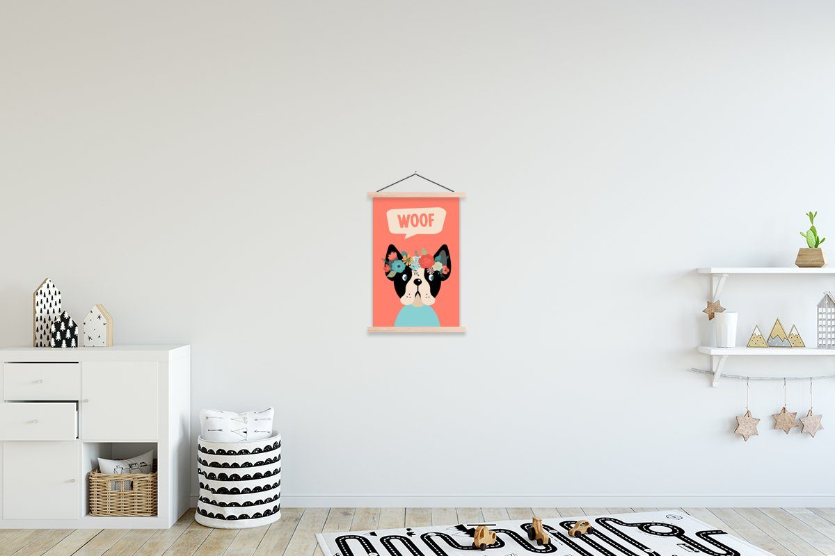 MuchoWow Poster Hund - Haustier - Blume, (1 St), Posterleiste, Textilposter für Wohnzimmer, Bilderleiste, Magnetisch