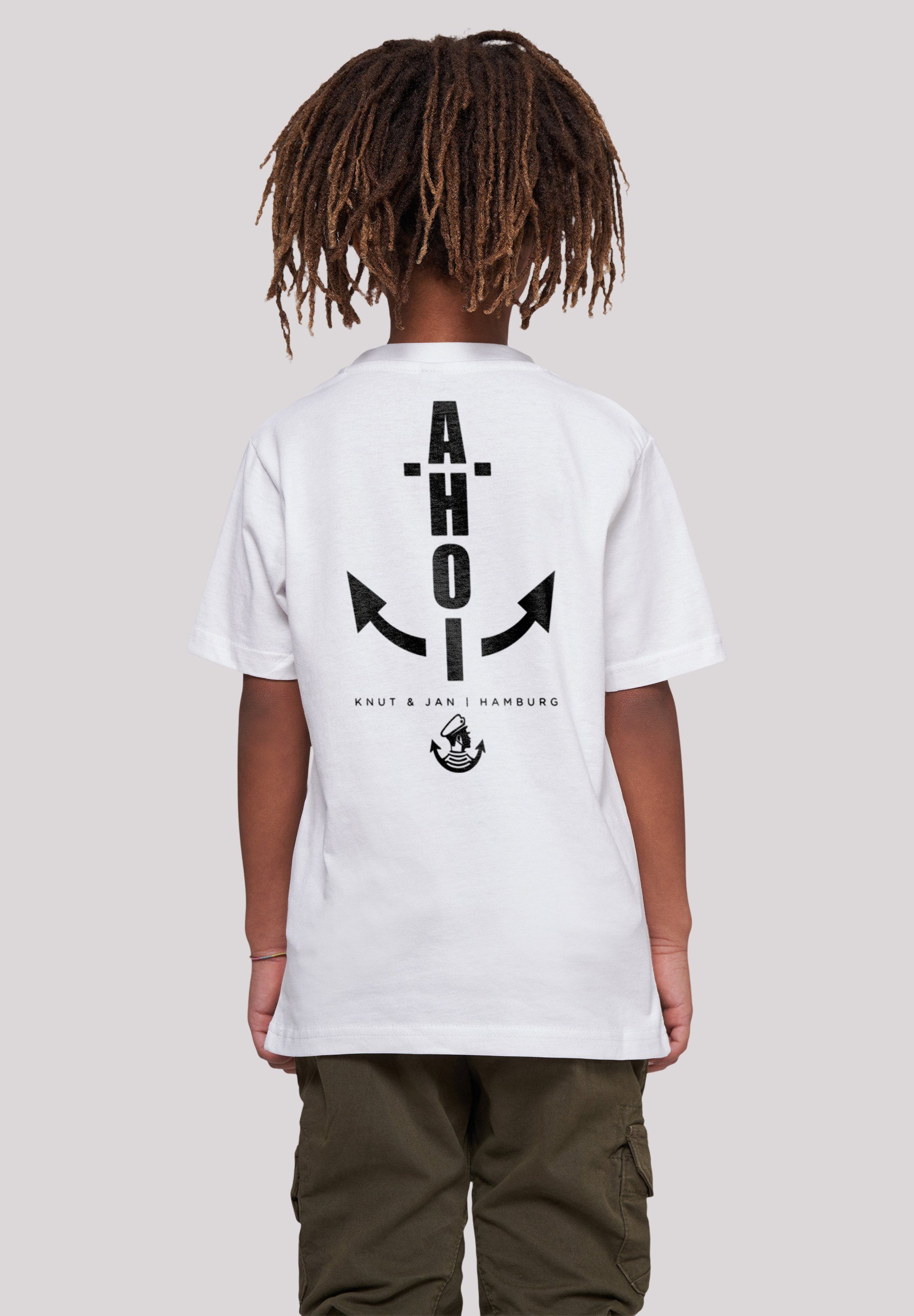 F4NT4STIC T-Shirt Ahoi Anker Knut & Jan Hamburg Print, Das Model ist 145 cm  groß und trägt Größe 145/152