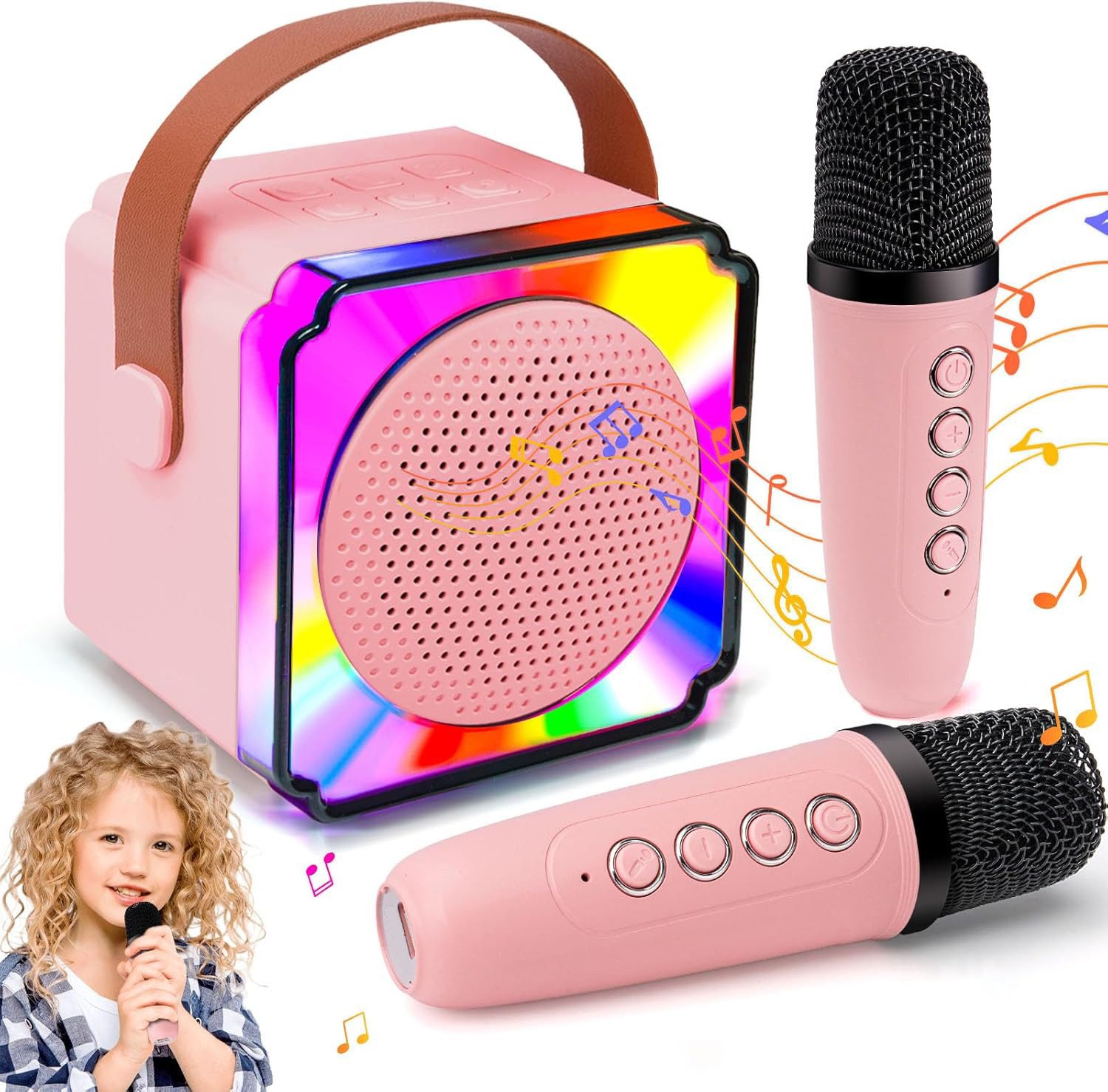 Mini-Karaoke-Maschine für Kinder, mit 2 drahtlosen Mikrofonen, Karaoke-Maschine