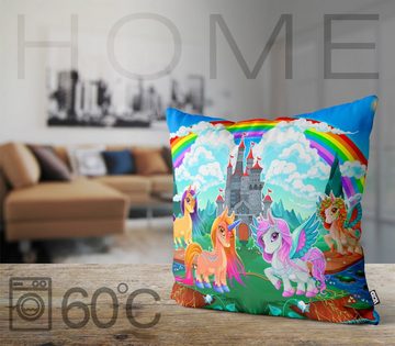 Kissenbezug, VOID (1 Stück), Sofa-Kissen Einhörner Schloss Kissenbezug Einhorn Traumschloss Mädchen Unicorn Regenbogen