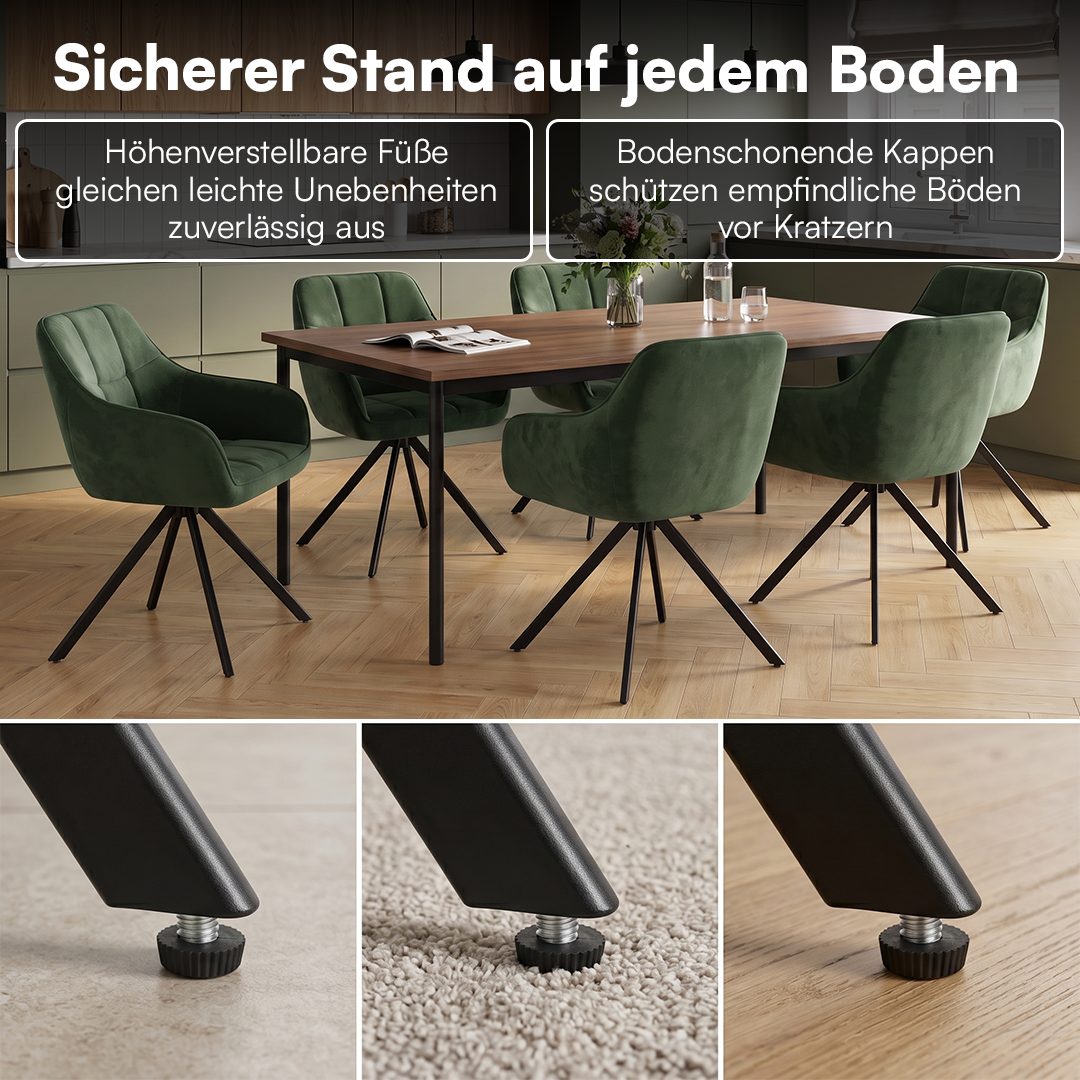 skølm Esszimmerstuhl Sköll Drehstuhl mit Samt-Bezug (6er Set, dunkelgrün, bis 150 kg), Küchenstuhl, höhenverstellbar & drehbar, verfügbar als 2er/4er Set – Bild 4 von 5