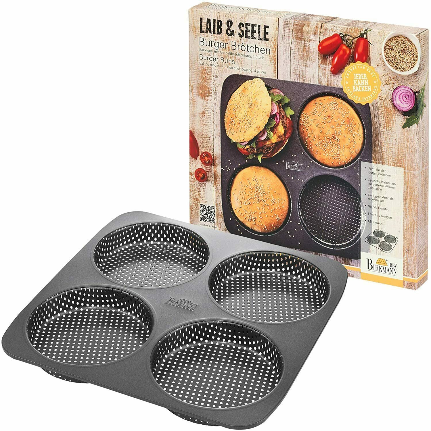 Hackbällchenform Birkmann Backform Laib und Seele 4x Burger Brötchen Stahl