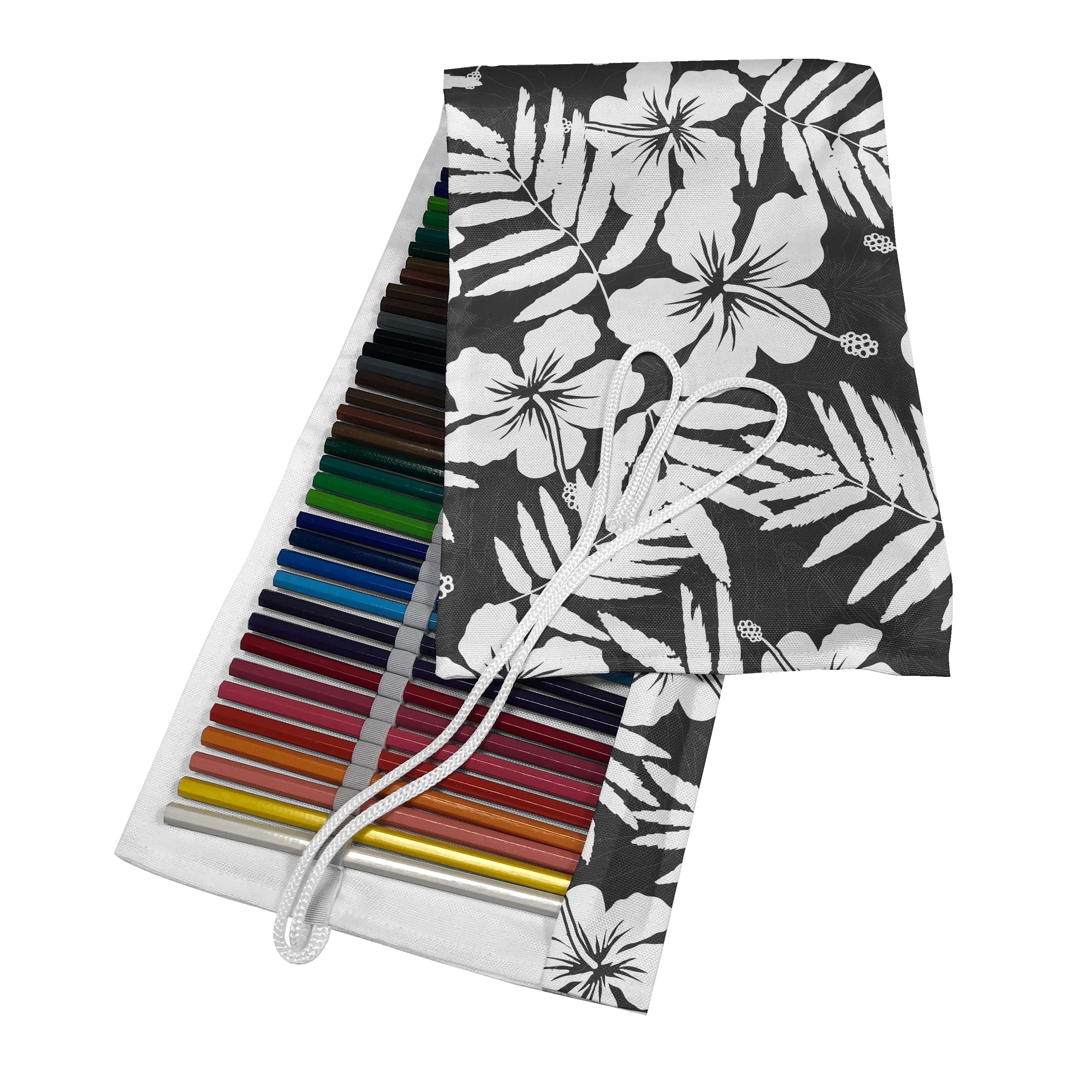 Abakuhaus Federmäppchen langlebig Tropisch Hibiskus-Blume Weiß Stiftablage tragbar und Organizer, und Grau Segeltuch Exotische