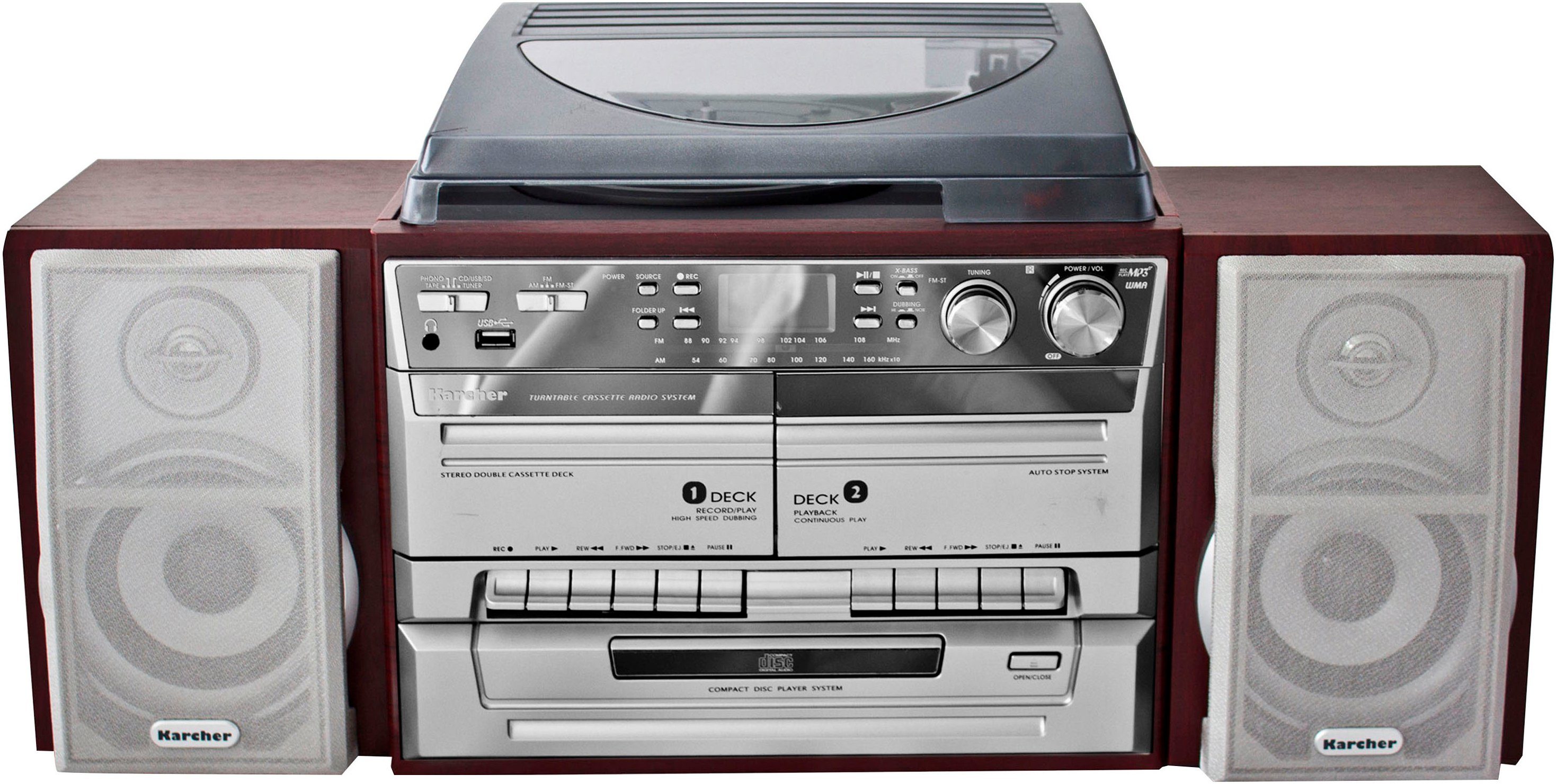 Karcher KA 320 Stereoanlage (AM-Tuner, FM-Tuner, 4 W, CD-Player, USB Anschluss, MP3-Wiedergabe, Line-Out, Kopfhörerausgang)