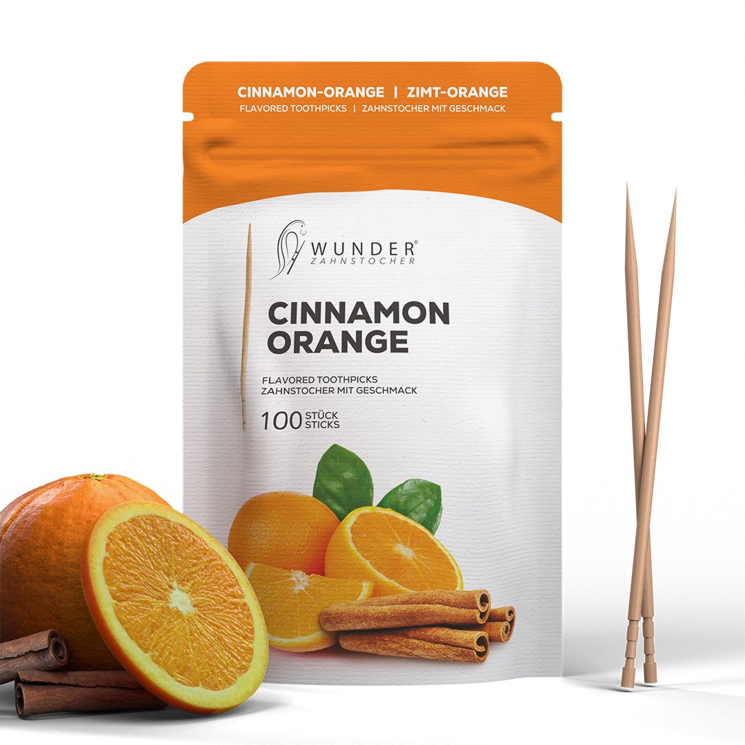 Wunder Zahnstocher Mundpflegecenter mit Geschmack Zimt-Orange - 100er Refillpack im Nachfüllbeutel, frischer Atem - Alternative zu Kaugummi - zuckerfrei & kalorienfrei