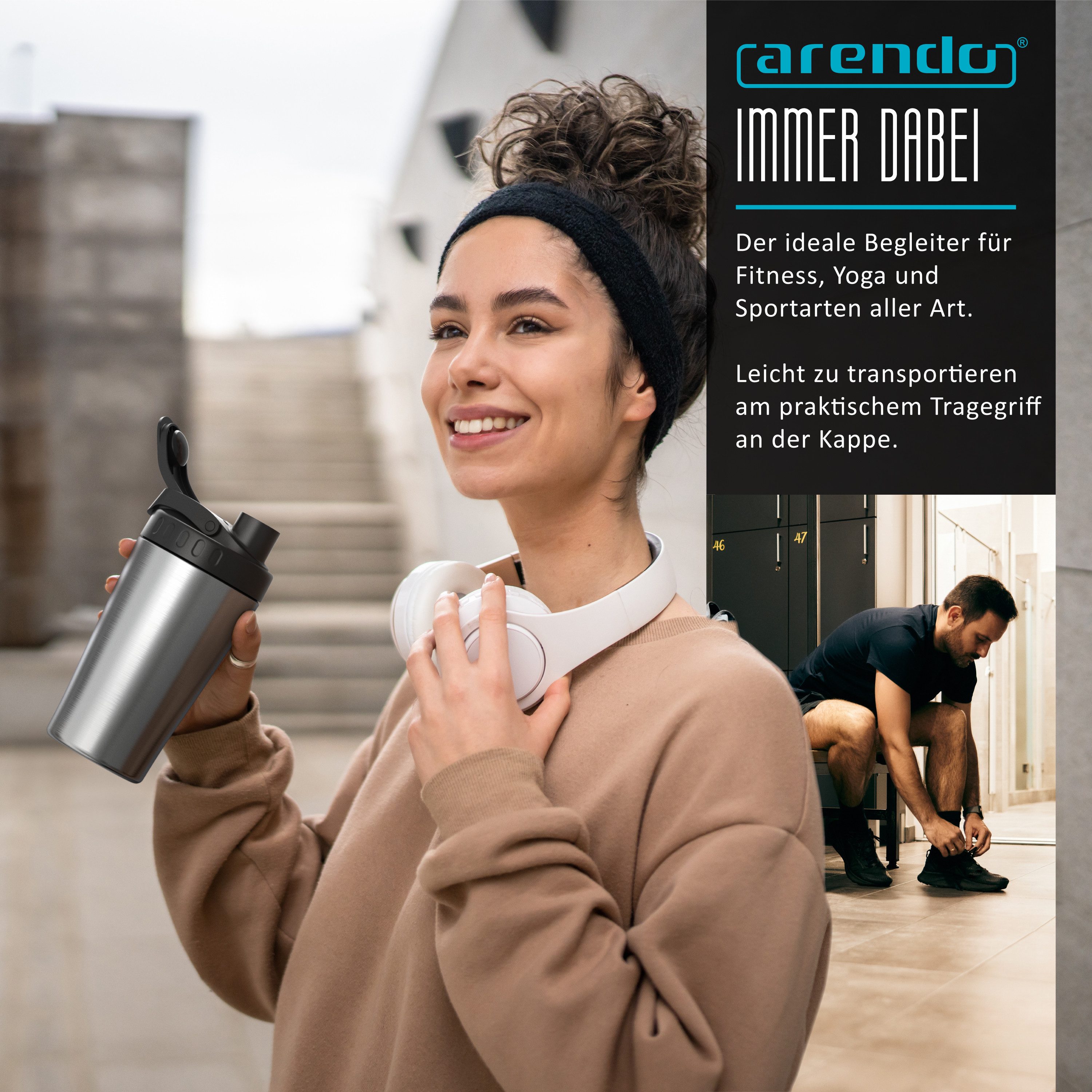 Arendo Protein Shaker Edelstahl Eiweißshaker 500 ml, verschließbar, spülmaschinengeeignet, Edelstahl, Mixbecher, Tragegriff, BPA-frei, für unterwegs, Yoga, Finess, Sport