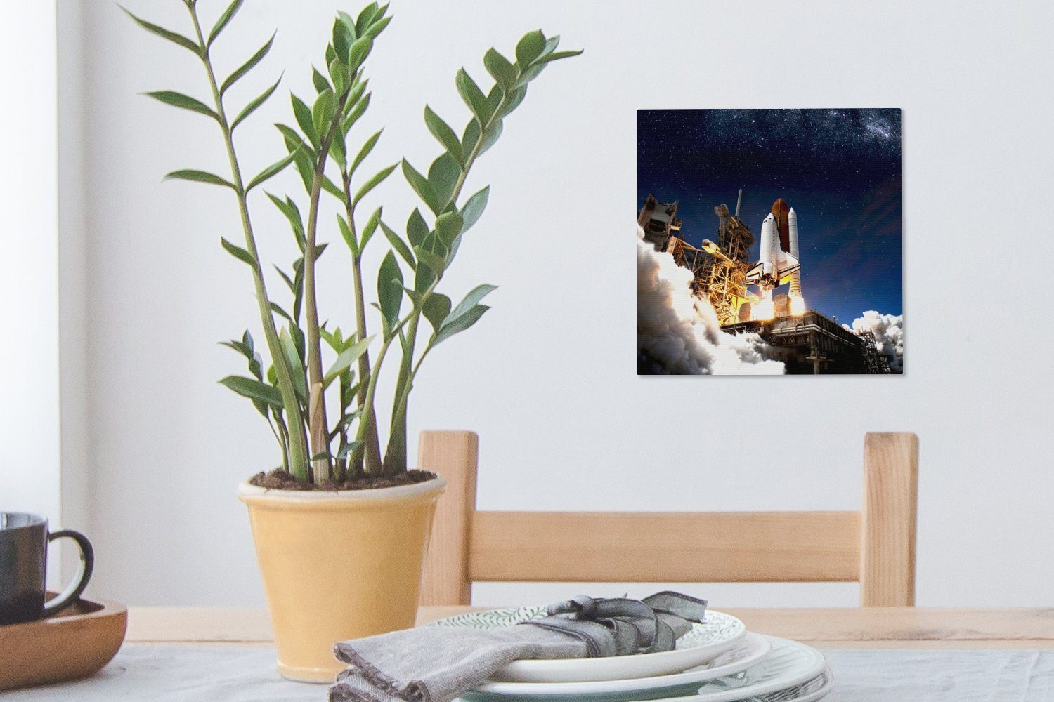 St), OneMillionCanvasses® Bilder - Leinwand - Schlafzimmer für Weltraum, Wohnzimmer Wolken Rakete Leinwandbild (1