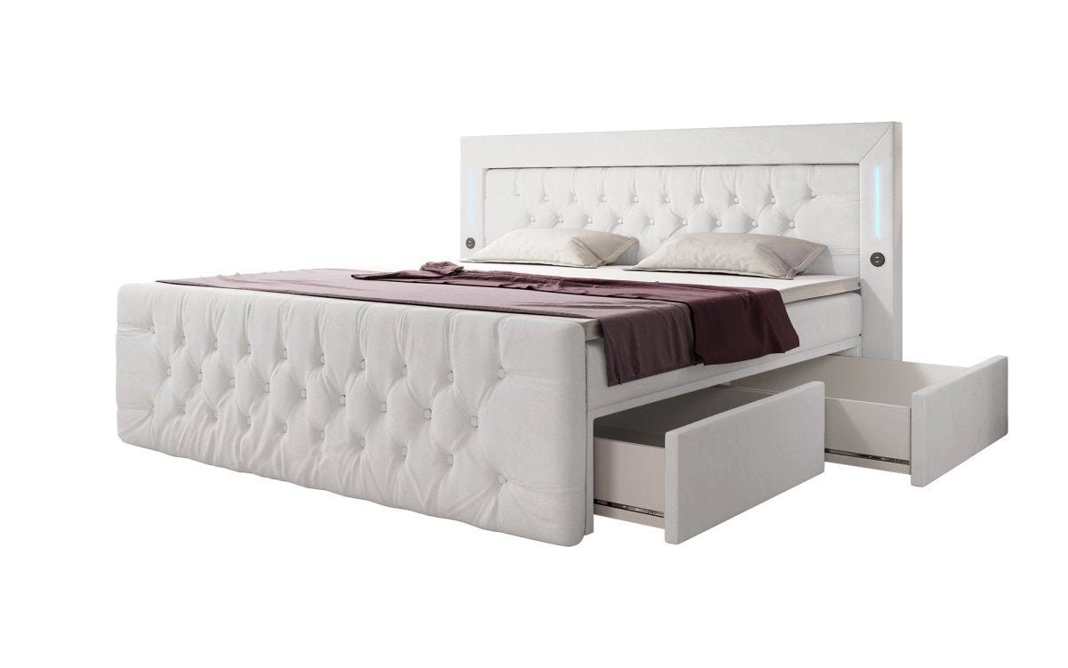 Luxusbetten24 Boxspringbett Diva, mit LED-Beleuchtung, USB-Anschluss und Stauraum