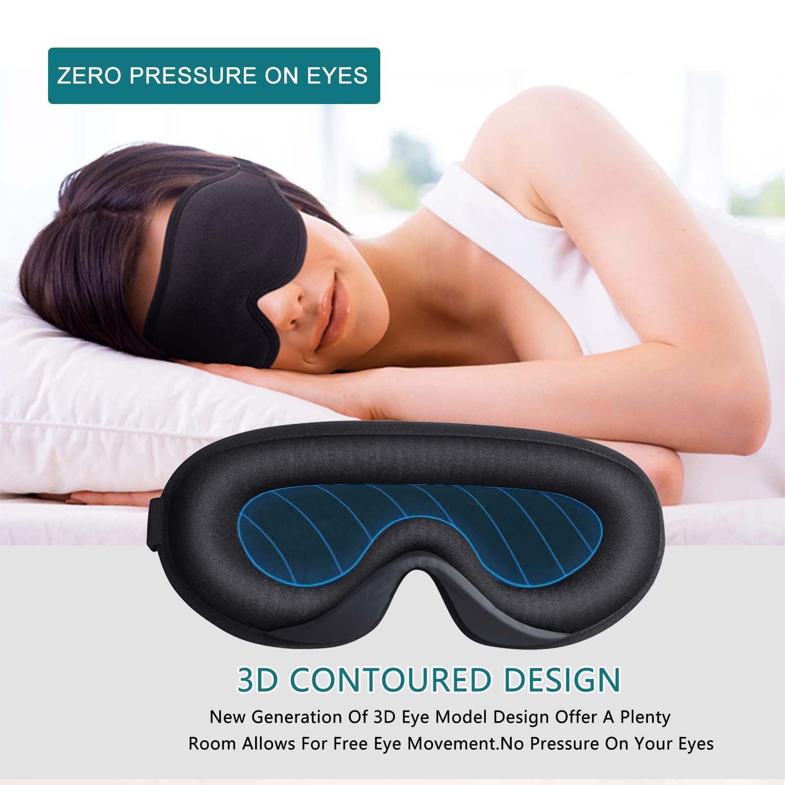 Forrlite Schlafmaske Premium 3D Schlafmaske mit vollständiger Abdunklung, Atmungsaktive und bequeme Augenmaske für Reisen
