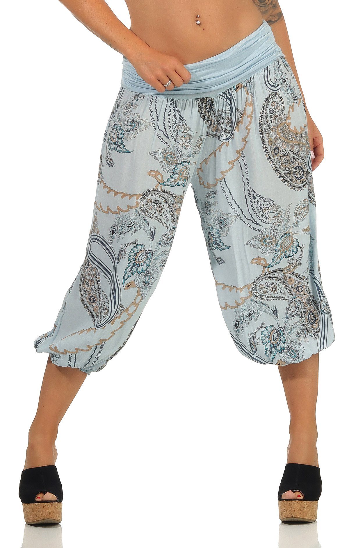 malito more than fashion Caprihose hellblau Pluderhose 7186 mit Print Allover kurze