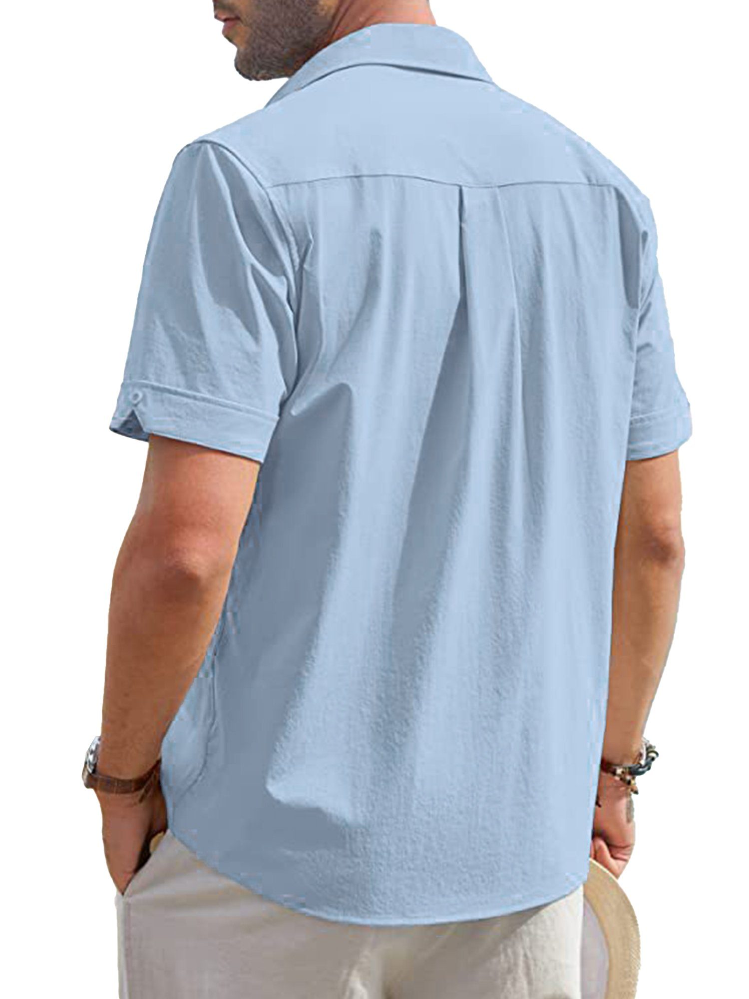 mit Herren Kurzarm Streifen Blusenshirt 42-52Größe LAPAPRO Blusenshirts