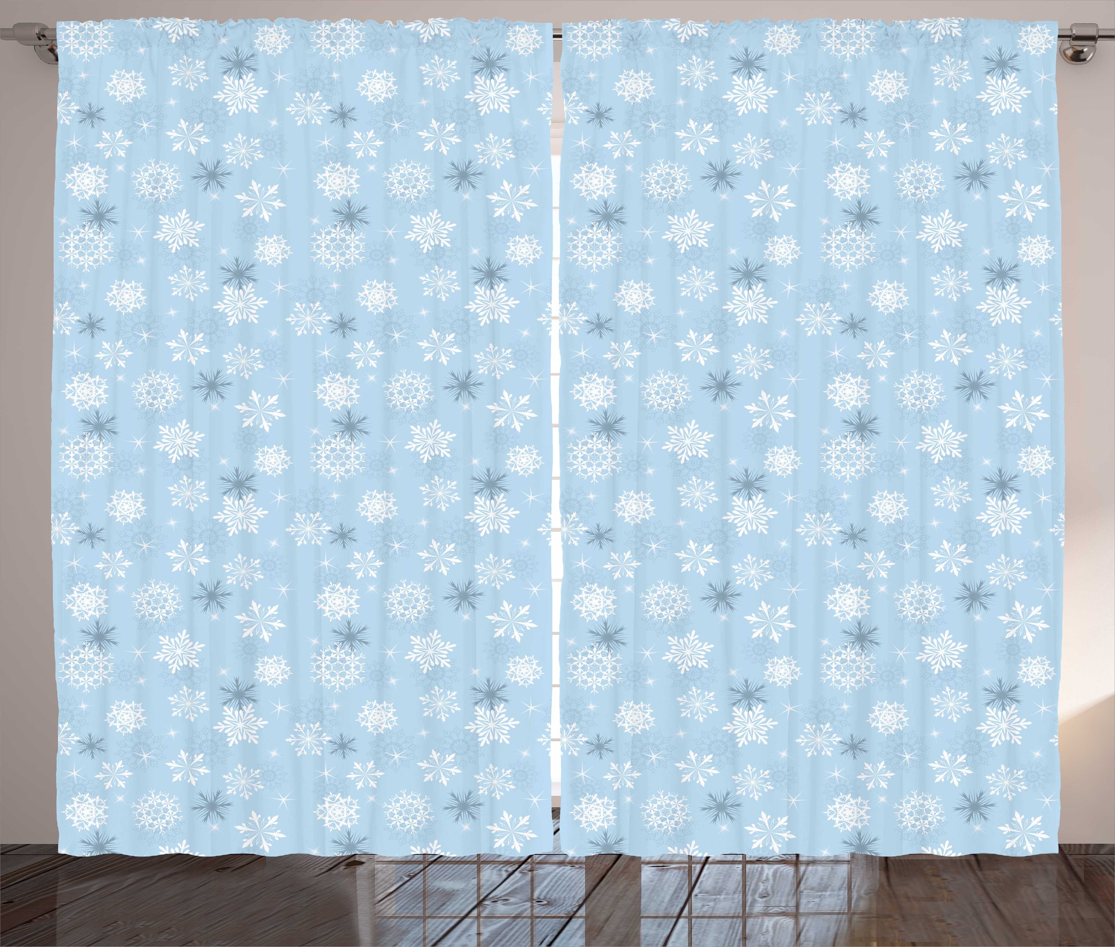 Gardine Schlafzimmer Kräuselband Vorhang mit Schlaufen und Haken, Abakuhaus, Schneeflocke Kaltes Wetter Entwurf