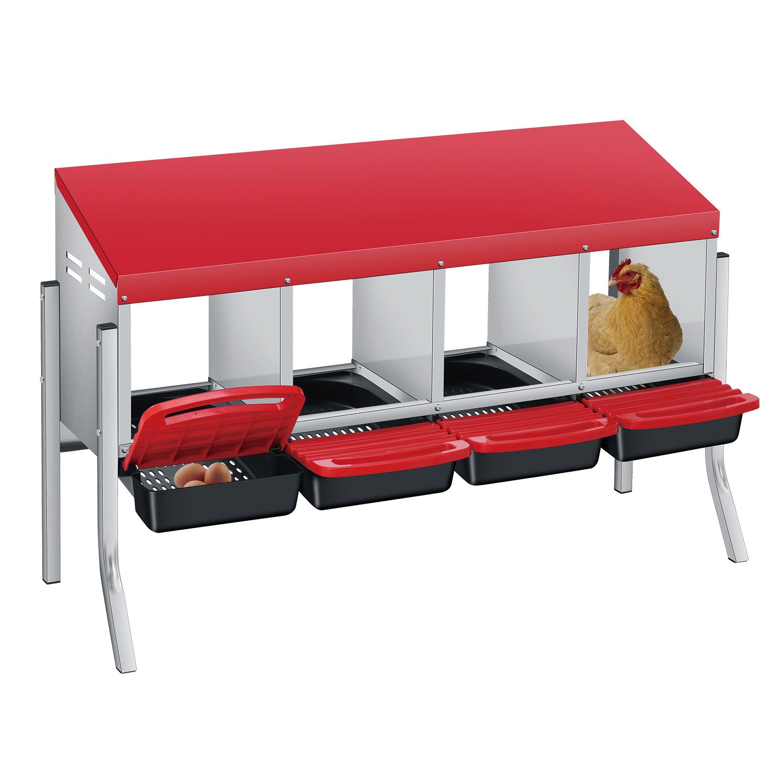 GarveeMore Hühnerstall 3/4-teiliger Hühner-Nistkasten mit Dach und rutschfesten Metallbeinen, Wandhalterung mit Rollvorrichtung für einfache Reinigung Eiersammlung