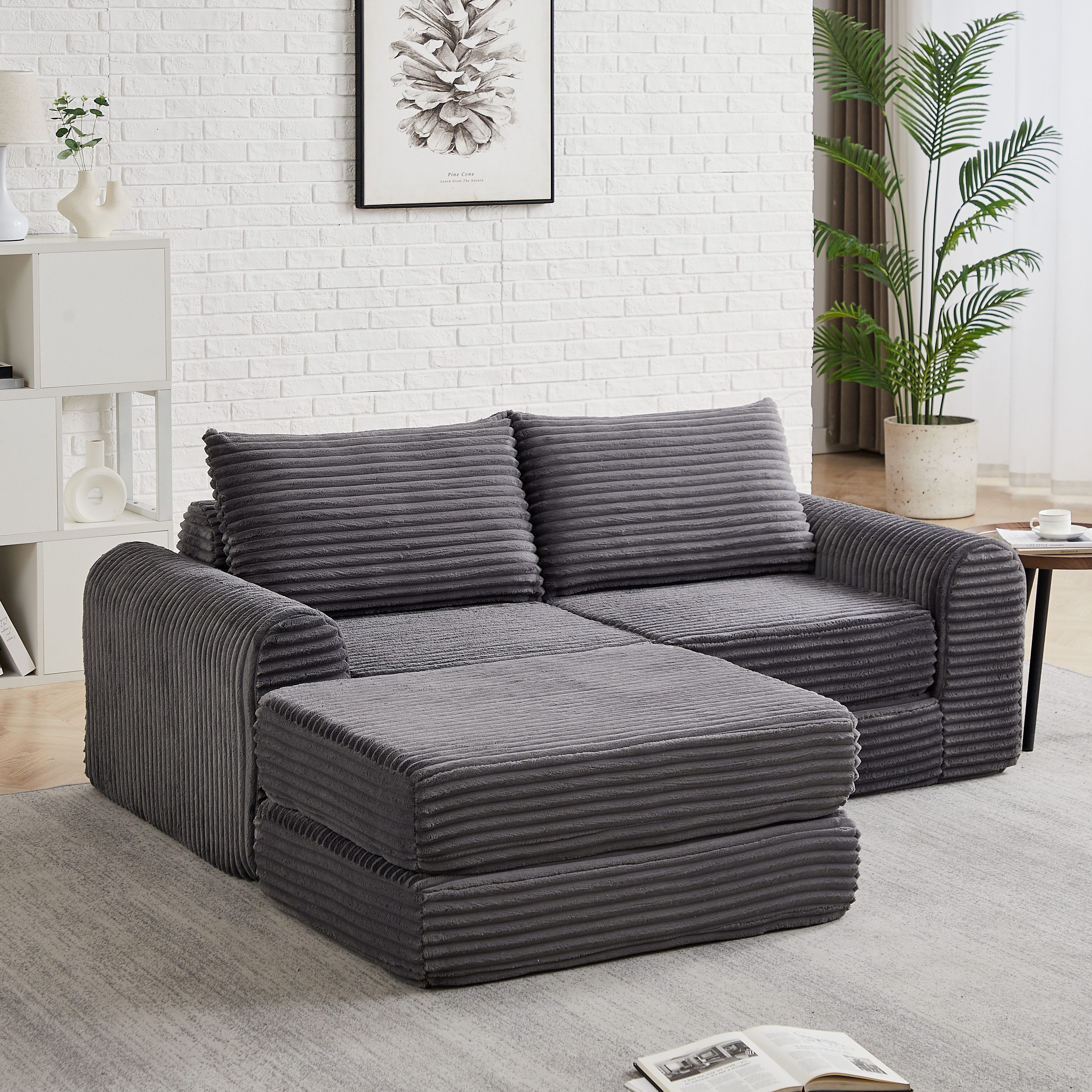 MODFU Schlafsofa Modulares Sofa-Bett, Removable Footstool, Modular Sofa with Flexible Configuration 1 Teile