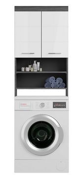 xonox.home Waschmaschinenumbauschrank Scout (Waschmaschinenschrank weiß und grau Rauchsilber, für Geräte 60 cm) Hochglanz, mit Stauraum