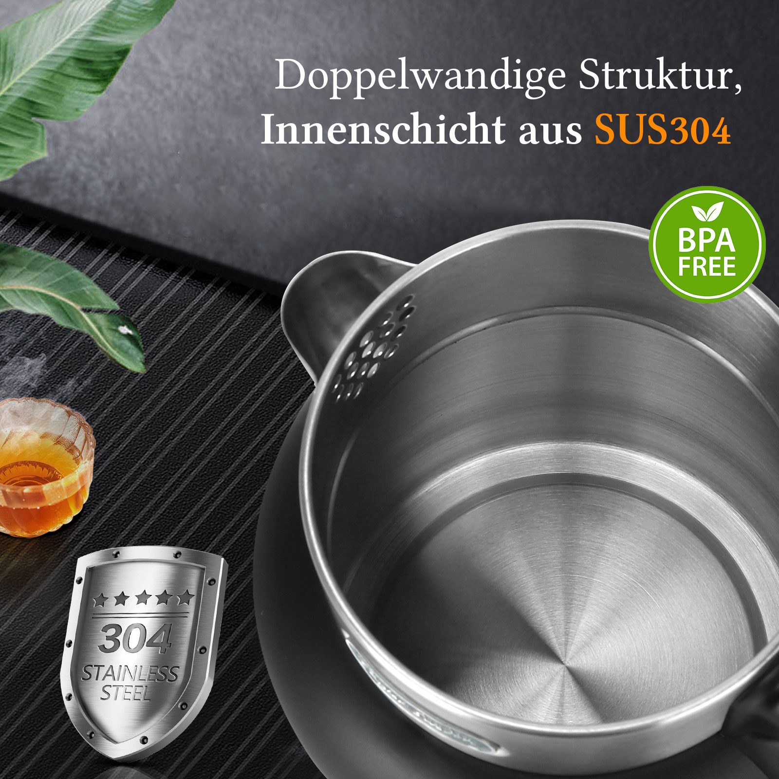 Taylor Swoden Wasserkocher Temperatureinstellung, 2200 W, 1,7 L/2L, Warmhaltefunktion, Edelstahl, 2 l, 2200,00 W, 5 Temperaturstufen, Digitale LED-Anzeige, Auto – Bild 4 von 5