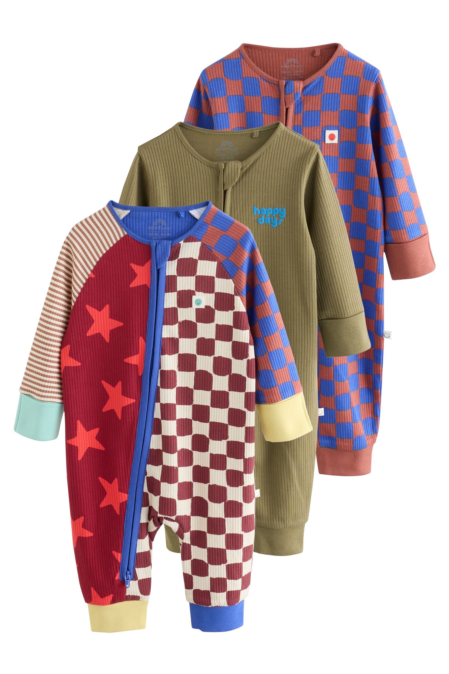 Next Schlafoverall Babyschlafanzüge mit Zweiwege-RV, 3er-Pack (3-tlg)