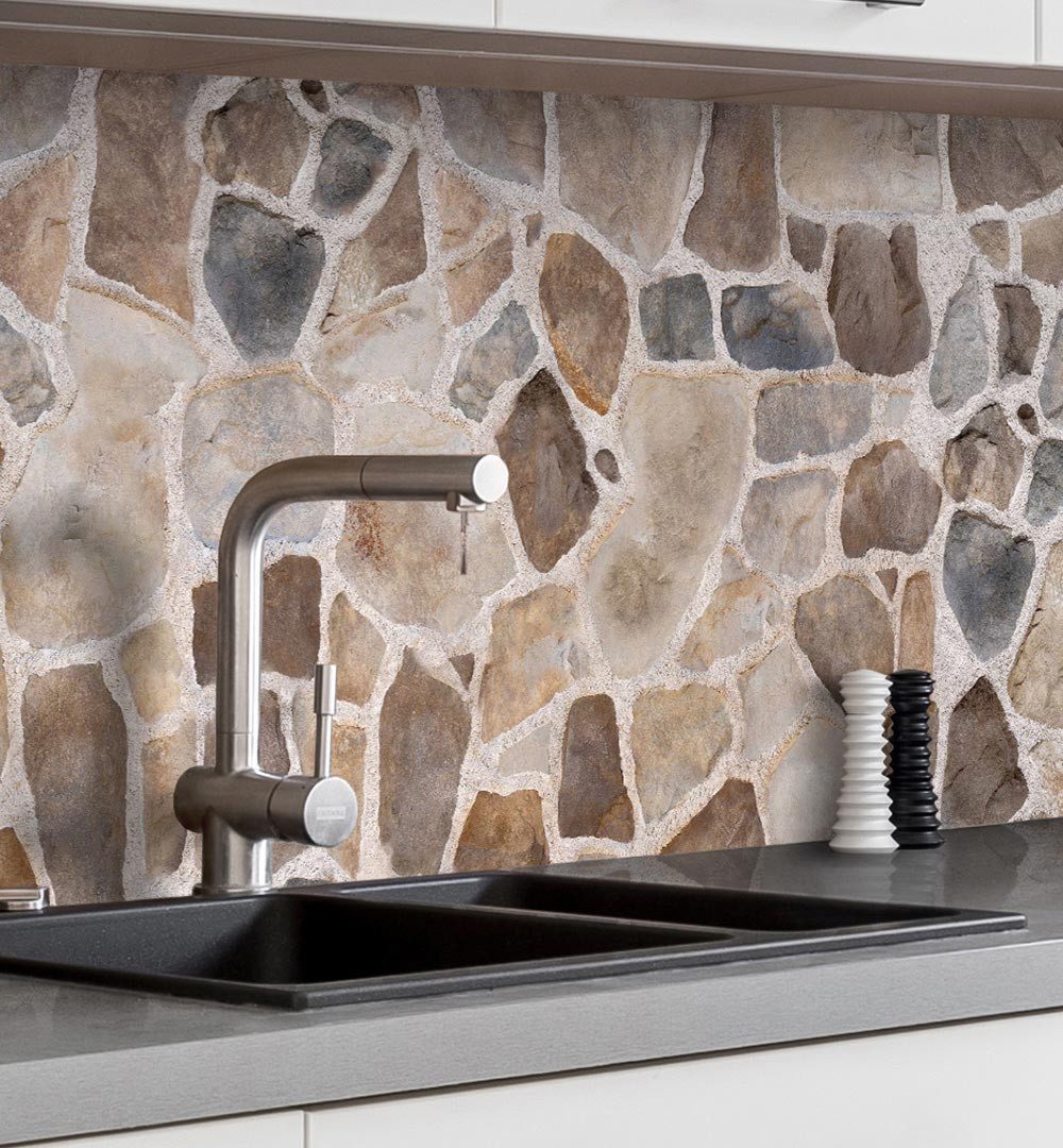 MyMaxxi Küchenrückwand Küchenrückwand selbstklebend Mauer Natursteine Spritzschutz Folie, (Klebefolie Küchenrückwand aufgerollt B 120 cm x H 60 cm), Mosaic Stone B 120 cm x H 60 cm