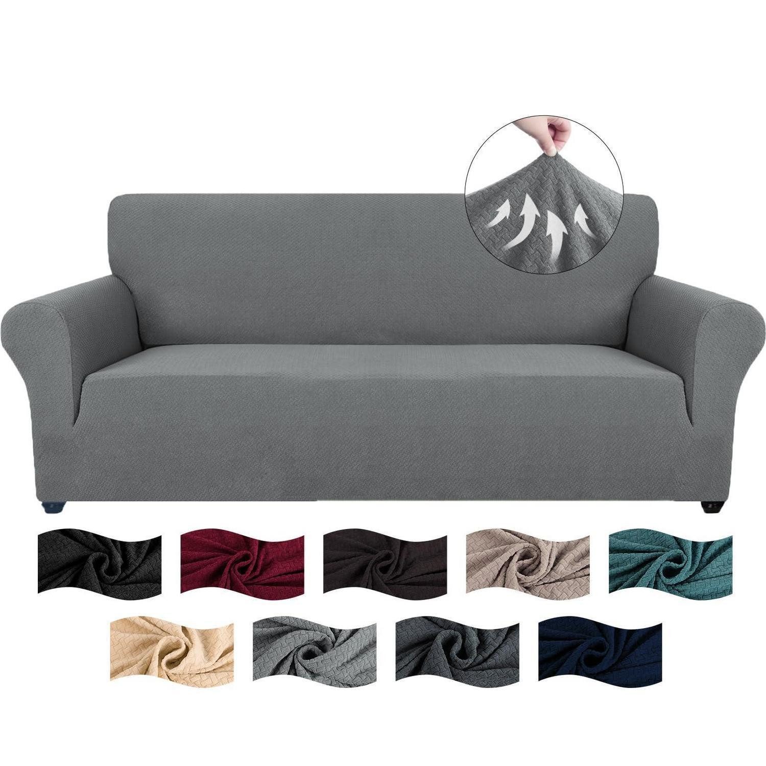LuxusKollektion Sofahusse Sofaüberzug Stretch Rutschfest Jacquard Waschbar Hellgrau 3 Sitzer