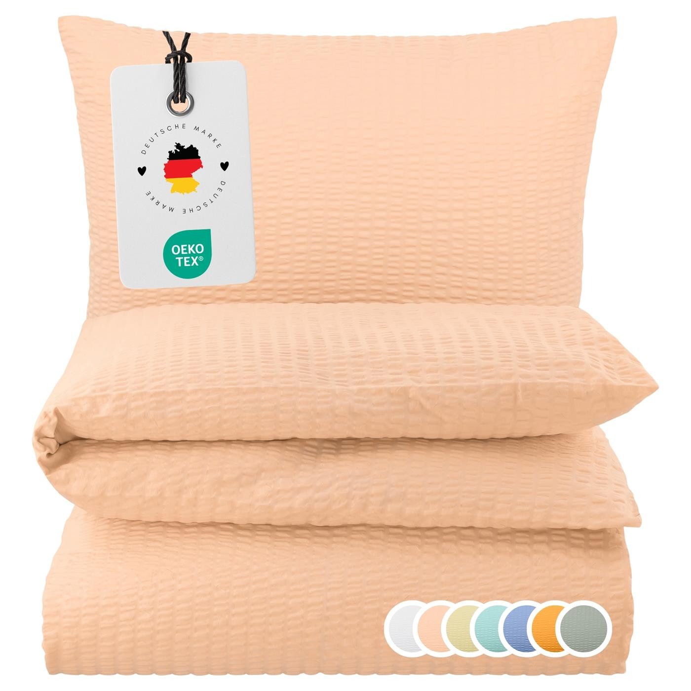 Carpe Sonno Bettwäsche Seersucker 135x200 155x220 Bügelfrei Sommer Bettbezug 100% Baumwolle, Seersucker, 2 teilig, Kühlende Bettwaren Bügelfrei Pflegeleicht Einfarbig Apricot 135 x 200