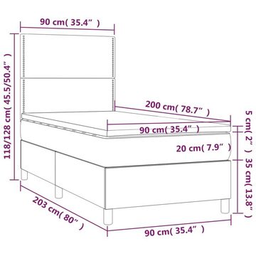 vidaXL Bettgestell Boxspringbett mit Matratze Dunkelgrau 90x200 cm Stoff Bett Bettgestell