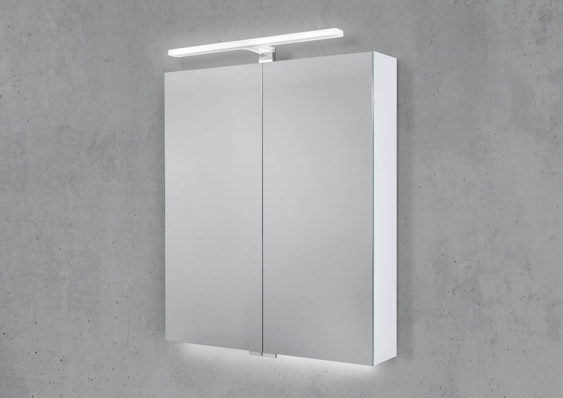 Intarbad Badezimmerspiegelschrank 2-türiger Spiegelschrank mit MULTI LED Acryl Aufsatzleuchte, dimmbar (Doppelspiegeltüren, Holz-/ Lackdekore, Maße von 60 bis 120 cm wählbar, Höhe 70 cm, Glasfachböden, Magnetleiste & Kosmetikspiegel Ø 12 cm) Vormontierte Lieferung, Floatglas, 160 kg Traglast, Made in Germany