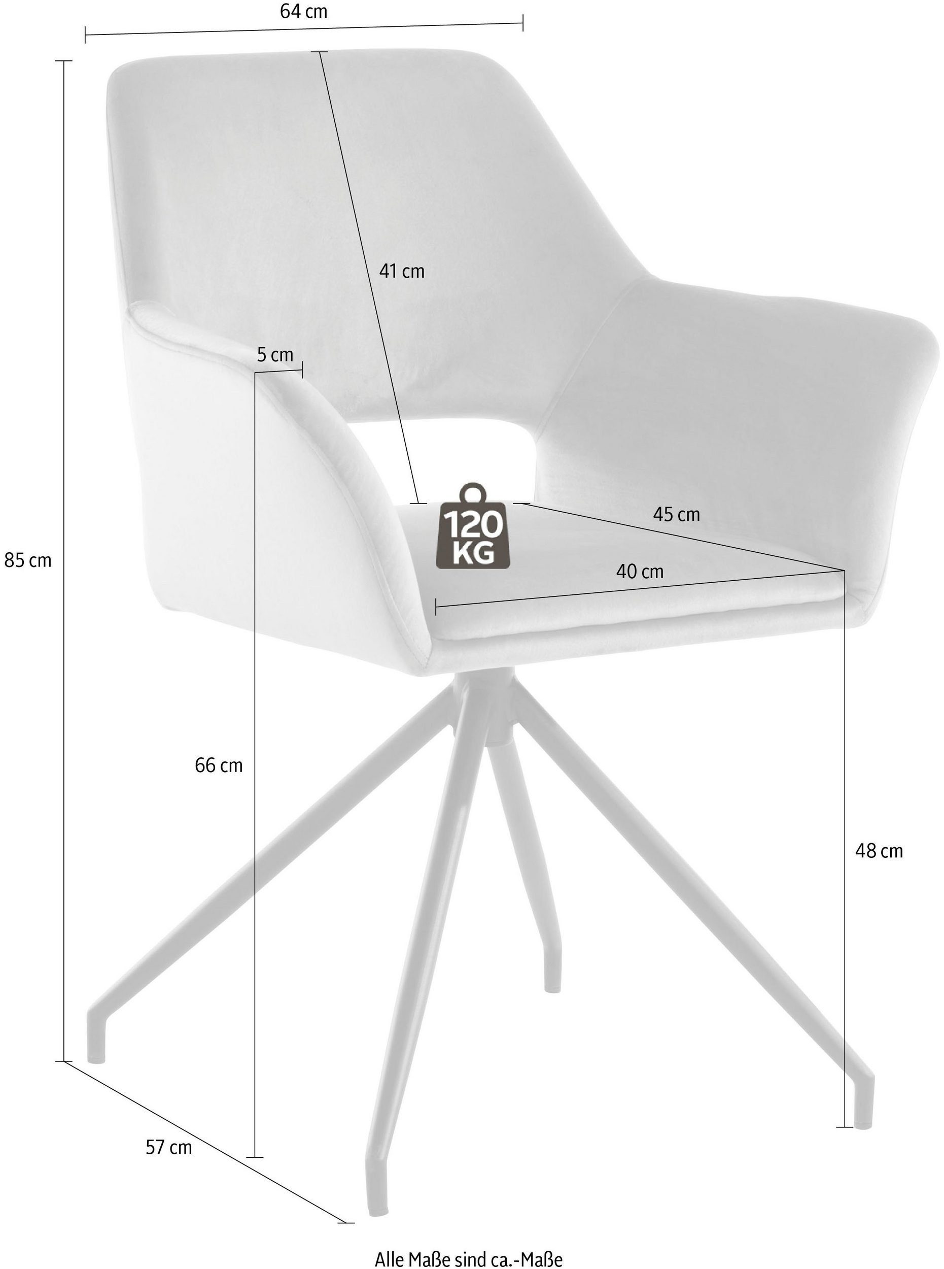 loft24 Esszimmerstuhl (Set, mit grau Metallgestell, 2 48 cm, Armlehne Vienna Bezug Samtoptik mit Sitzhöhe St), in
