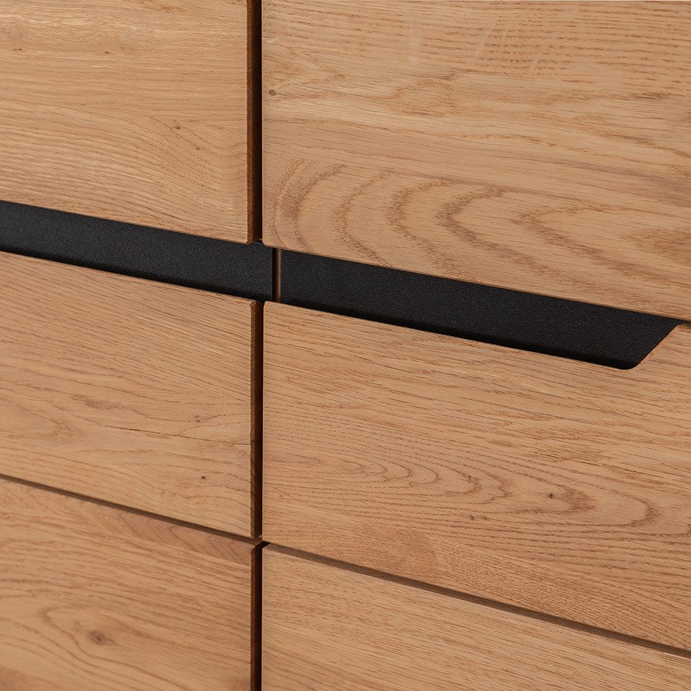 Lomadox Highboard AVESTA-06, in Eiche, teilmassiv, grifflos mit schwarzen Griffblenden