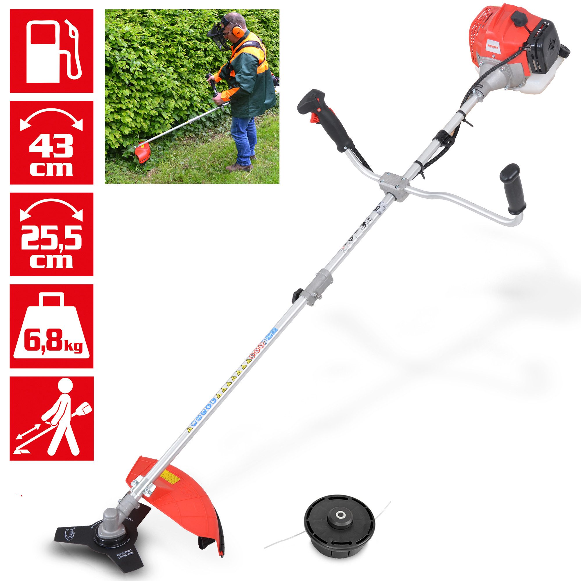 Hecht Benzin-Freischneider 142 BTS inklusive Tragegurt, 25,4 cm Arbeitsbreite Messer, 40 cm Arbeitsbreite Faden, 2 PS