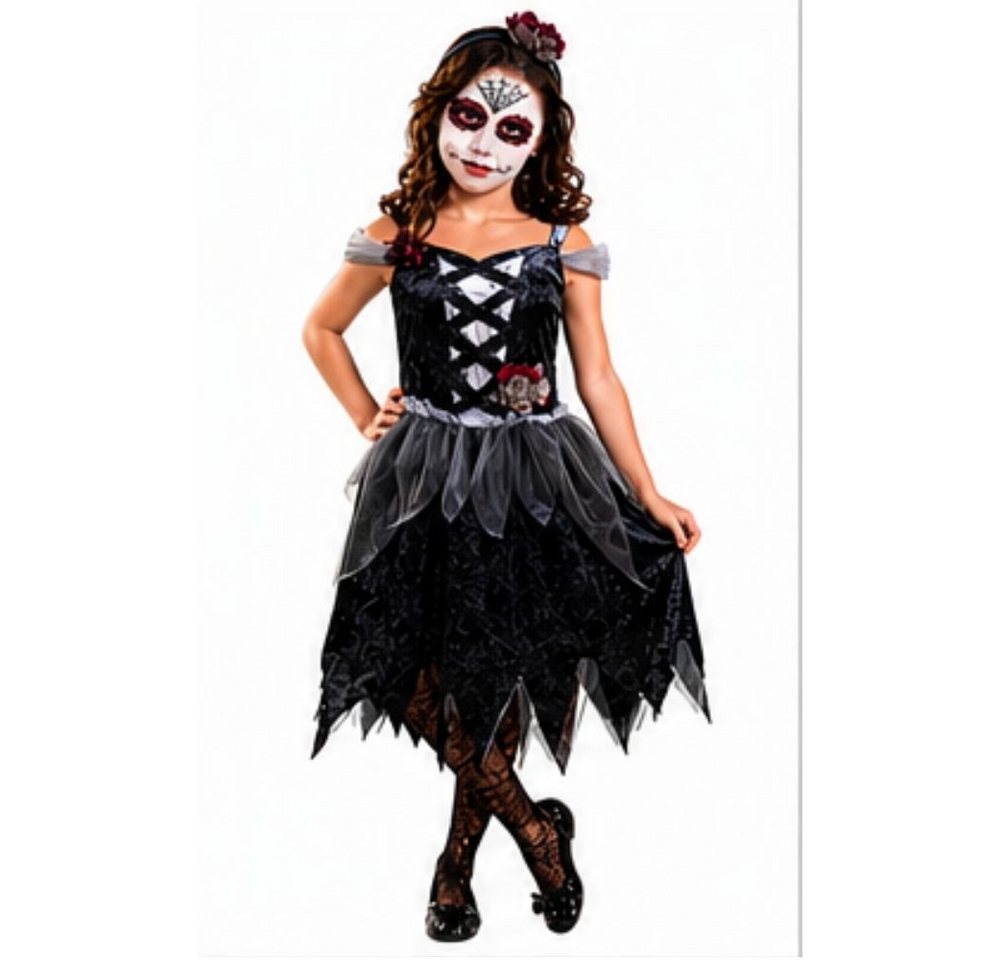 Kaiser24 Hexen-Kostüm La Catrina Mädchenkostüm 140 – Halloween Kleid mit Haarreif