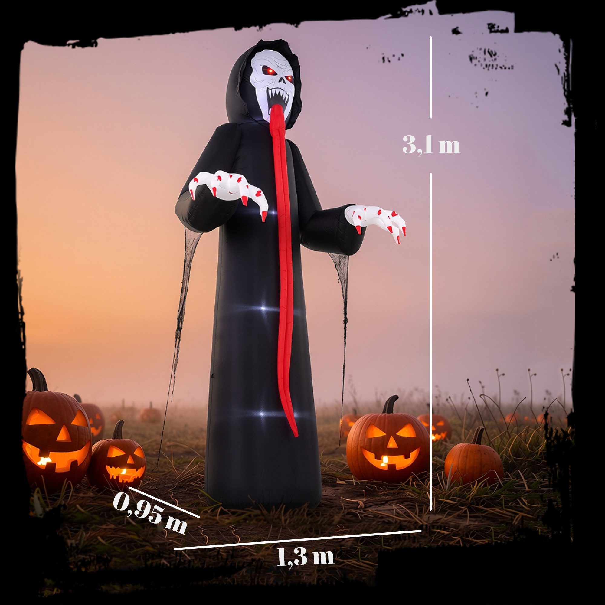 Outsunny LED-Dekofigur Aufblasbares Halloween-Skelett mit langer Zunge (Set, 1 St., 1-tlg), 310 cm, LED-Beleuchtung, schnelles Aufblasen – Bild 3 von 5