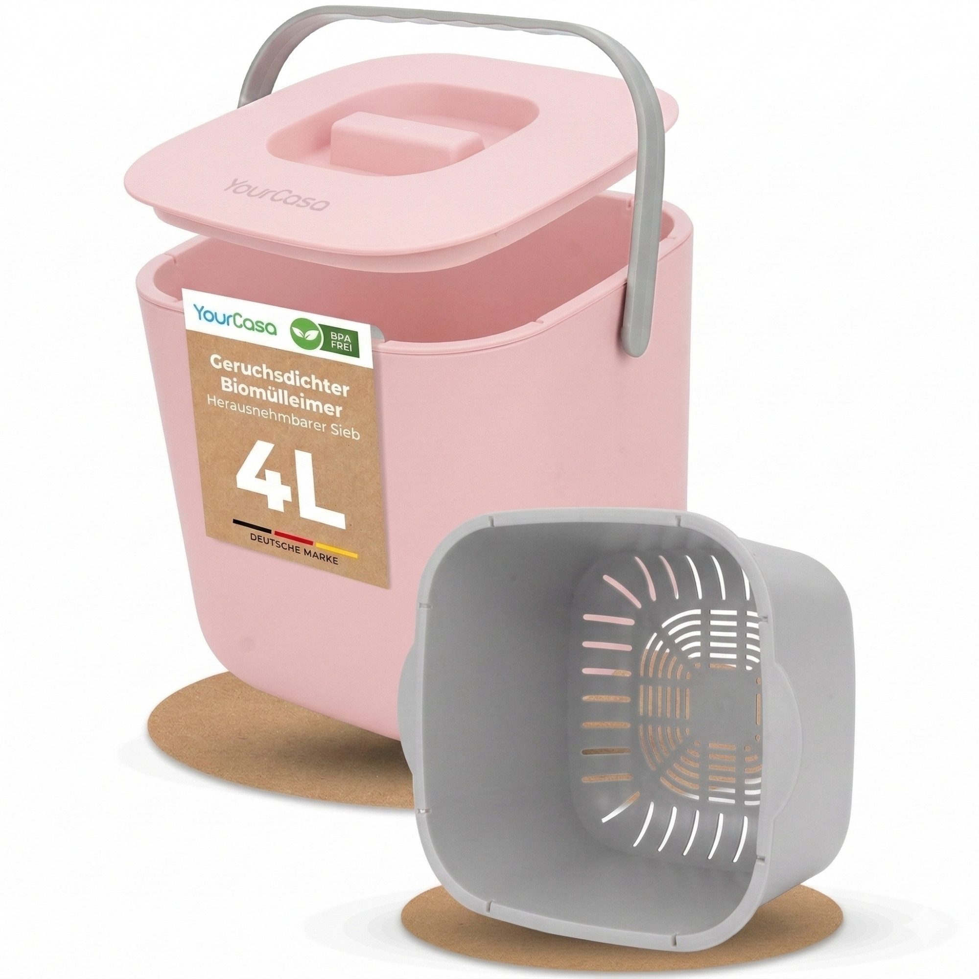 YourCasa Biomülleimer YourCasa® Biomülleimer Küche - Komposteimer für alltäglichen Biomüll, Mit Sieb, Spülmaschinenfest